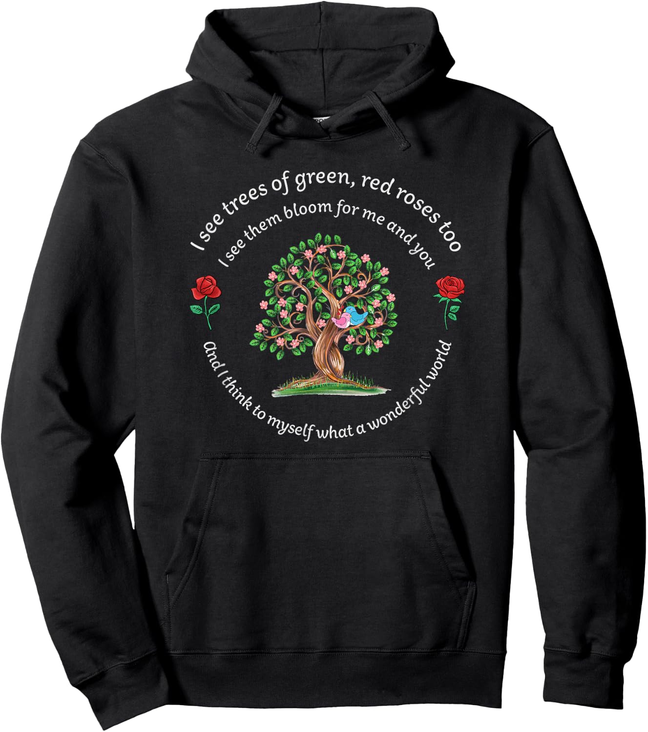 What a Wonderful World - Tree Bloom Birds in Love Hoodie - Hoodie | Black