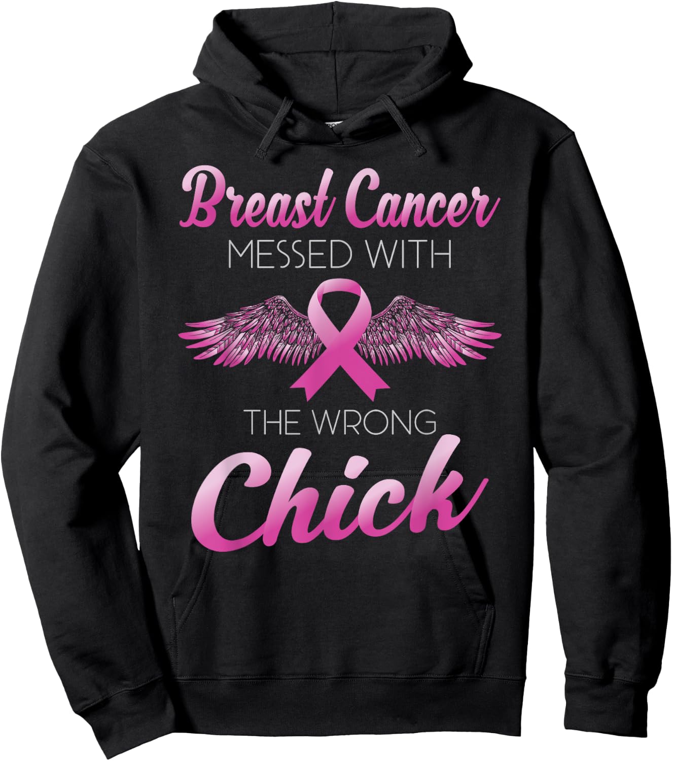 Breast Cancer Messed With Wrong Chick Cancer Pink Ribbon Fun Hoodie - Hoodie | Black