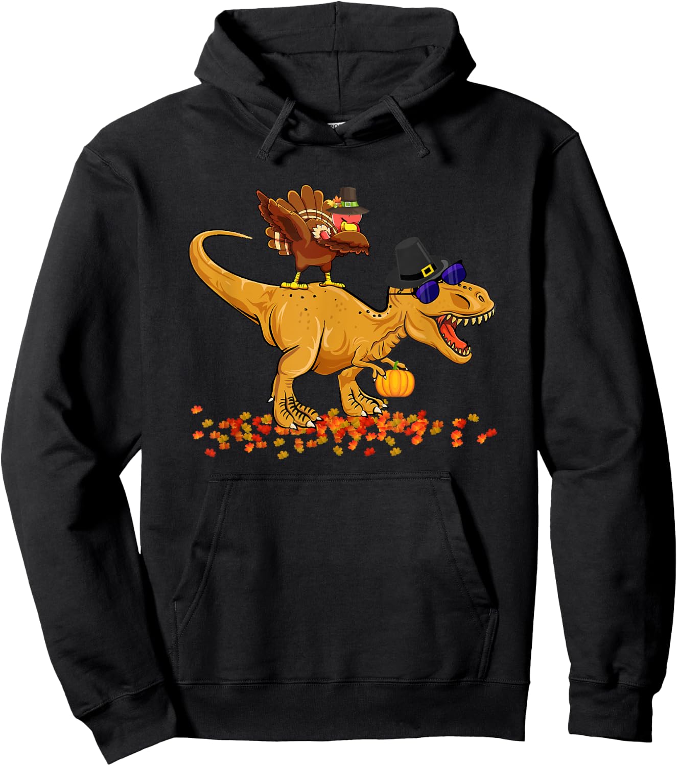 Thanksgiving Dinosaur Dabbing Turkey T-Rex Turkey Saurus Rex Hoodie - Hoodie | Black
