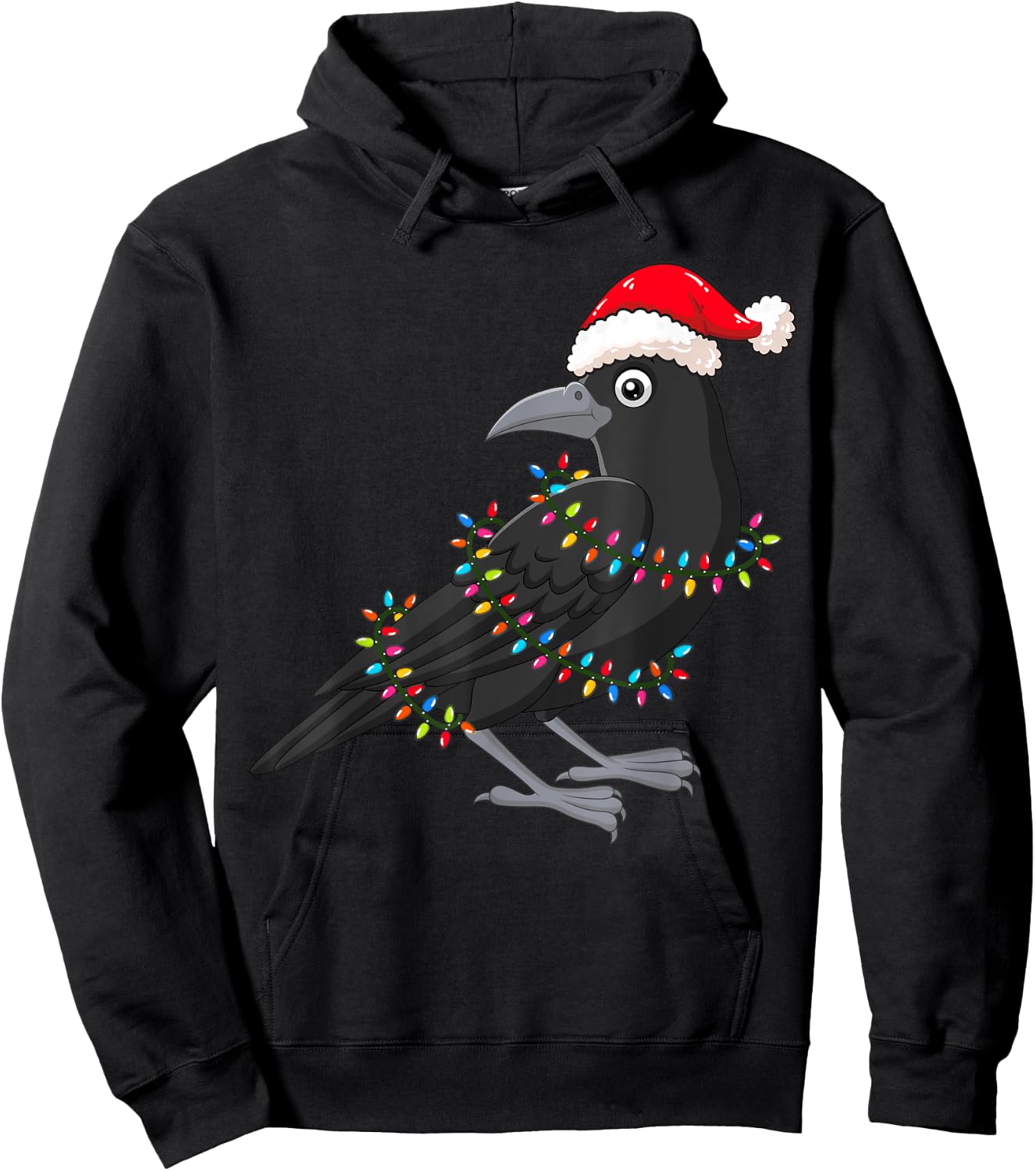 Christmas Lights Crow Wearing Xmas Hat - Funny Crow Lover Hoodie - Hoodie | Black