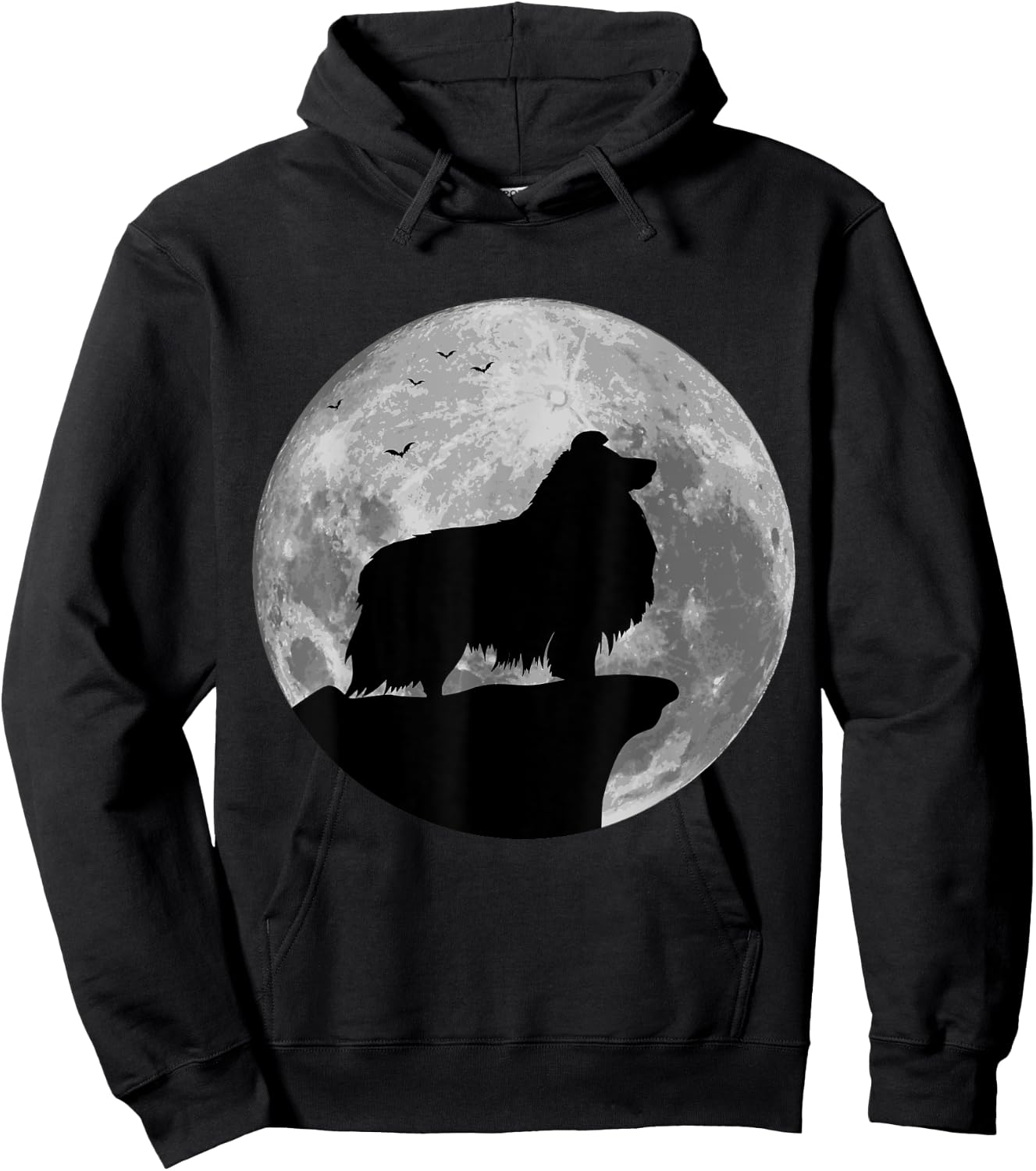 Sheltie Silhouette In The Moon Halloween Costume Hoodie - Hoodie | Black