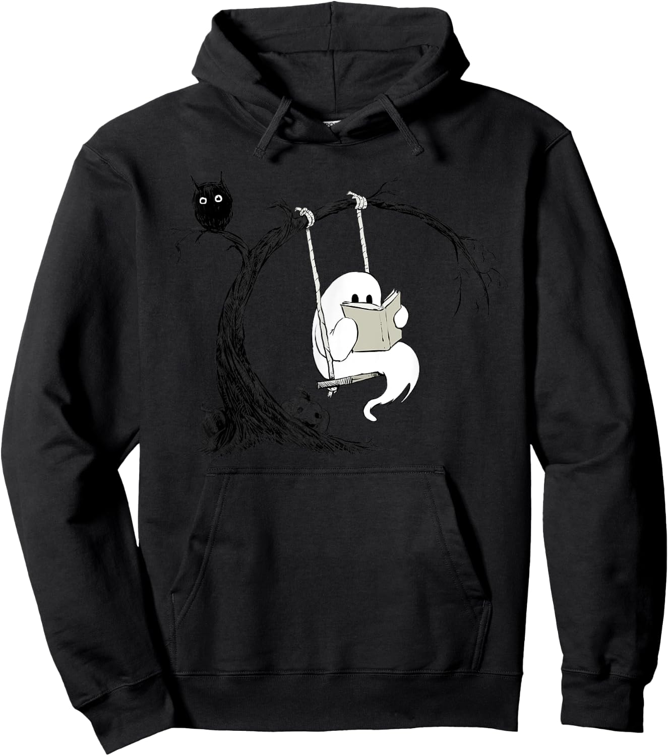 Cute Ghost swinging reading book Halloween ghost costume Hoodie - Hoodie | Black