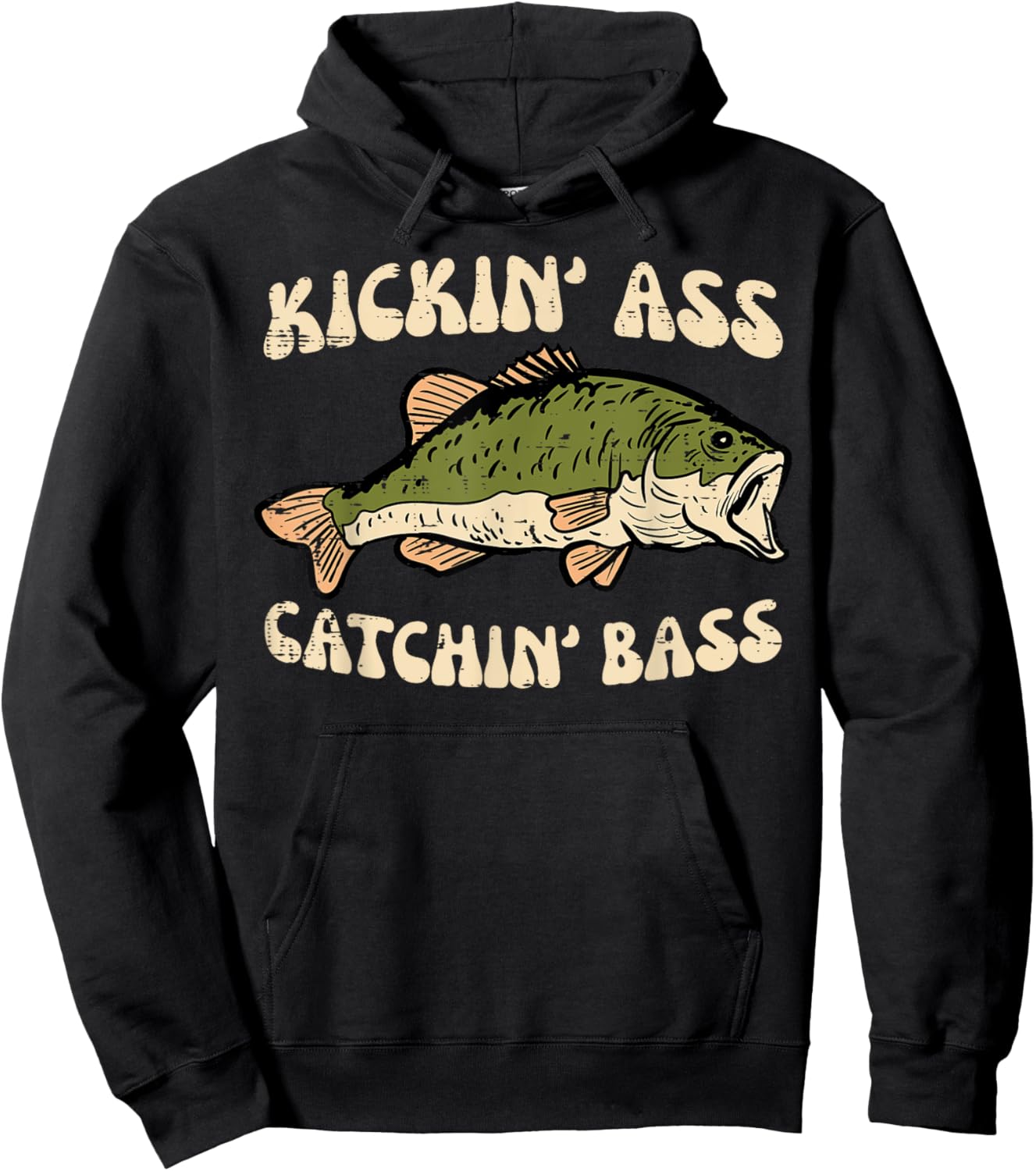 Fishing Kickin Catchin Bass Funny Fisherman Angler Men Women Hoodie - Hoodie | Black