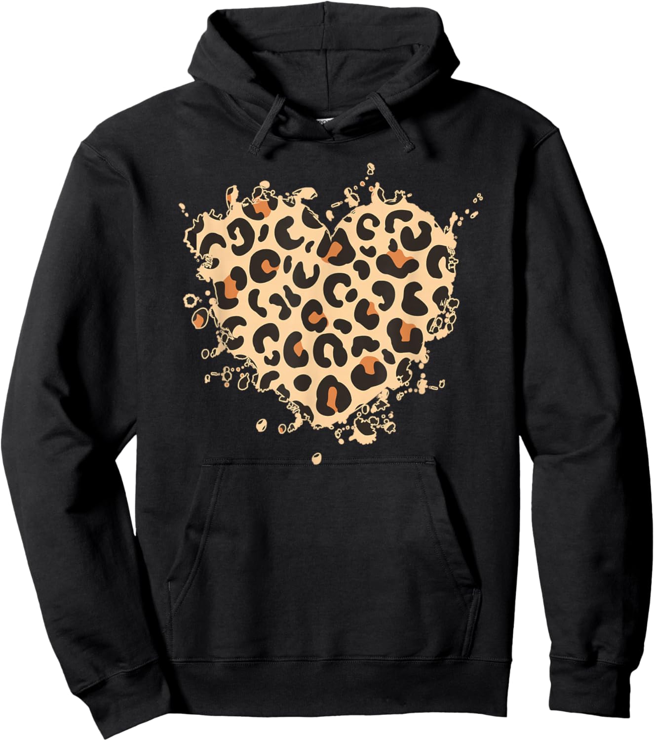 Leopard Print Heart Hoodie - Hoodie | Black