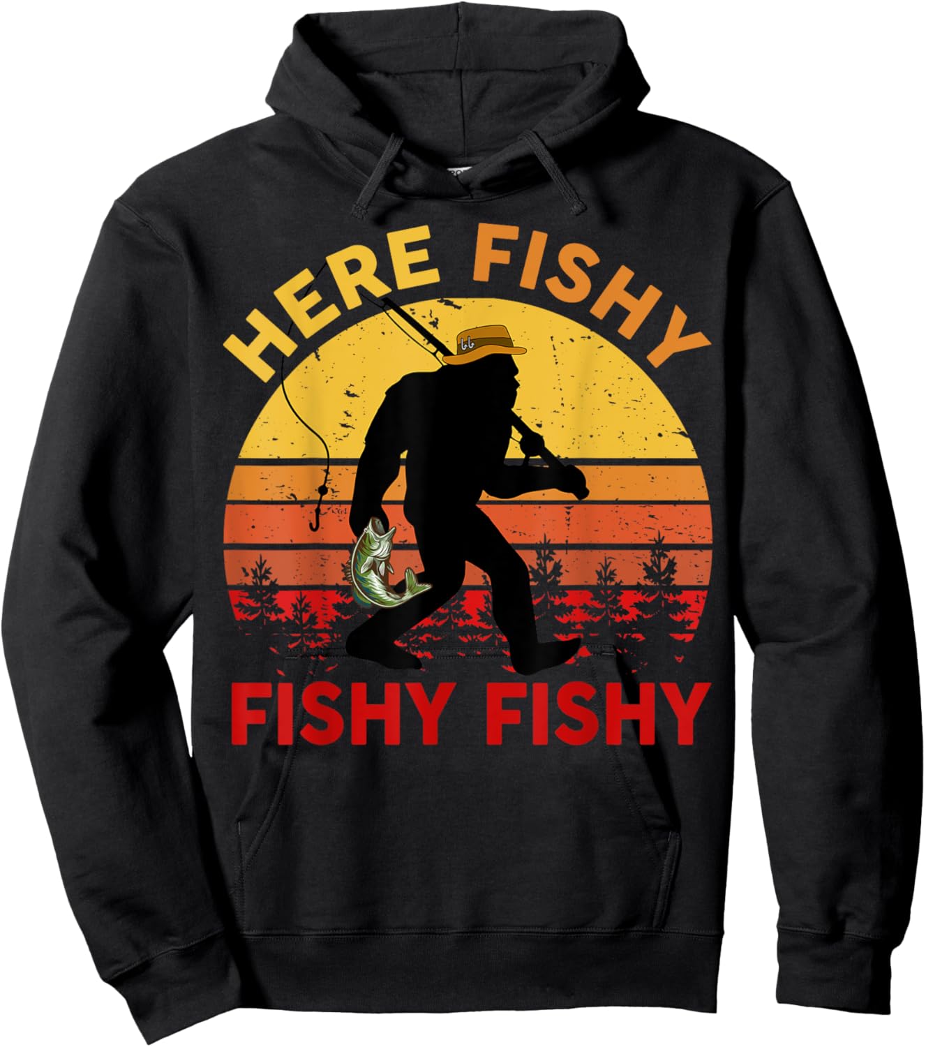 Here-Fishy Sasquatch Funny Bass Dad Toddler Bigfoot Fishing Hoodie - Hoodie | Black