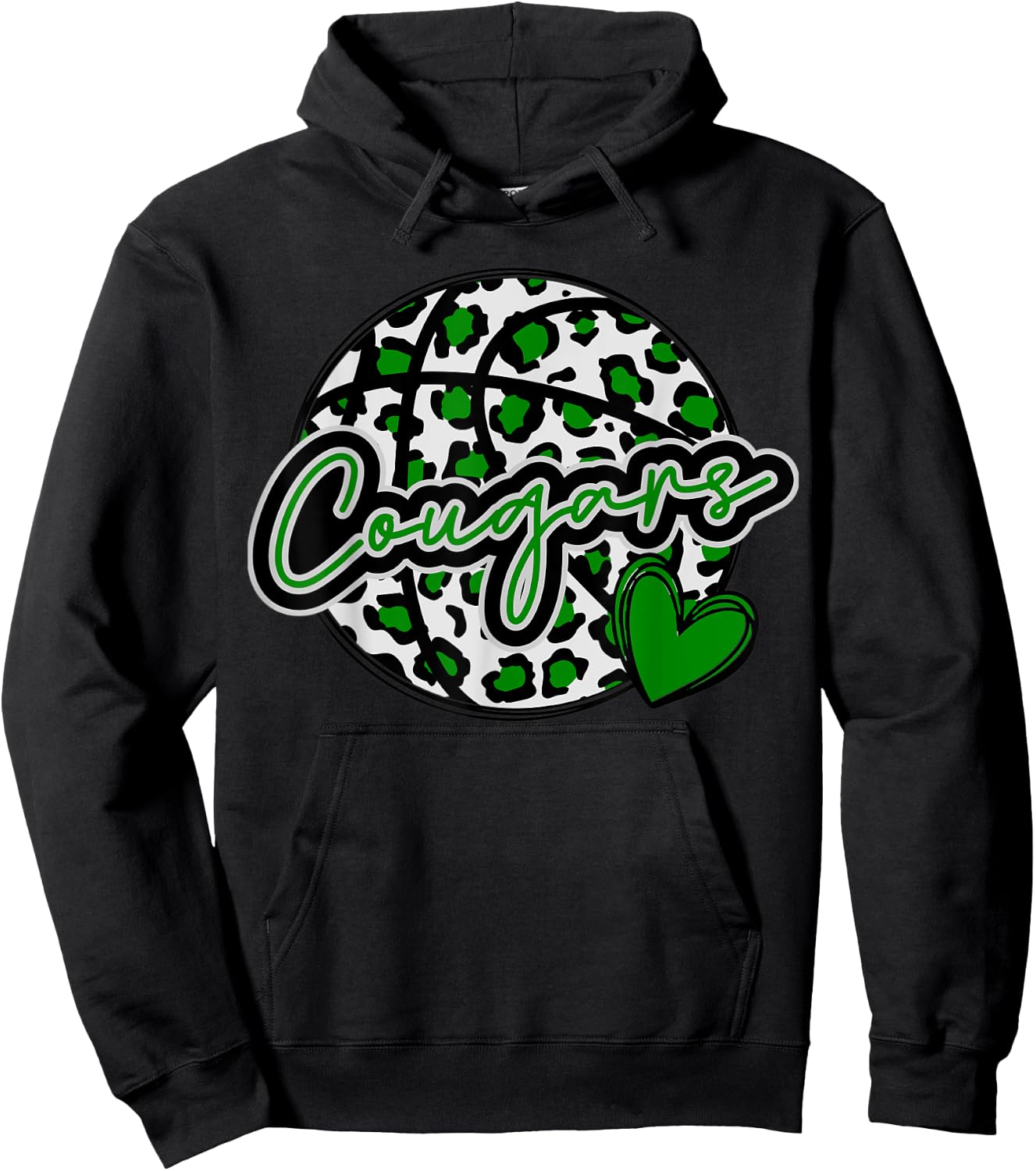 Leopard Cheetah Basketball COUGARS Green Spirit Game Hoodie - Hoodie | Black