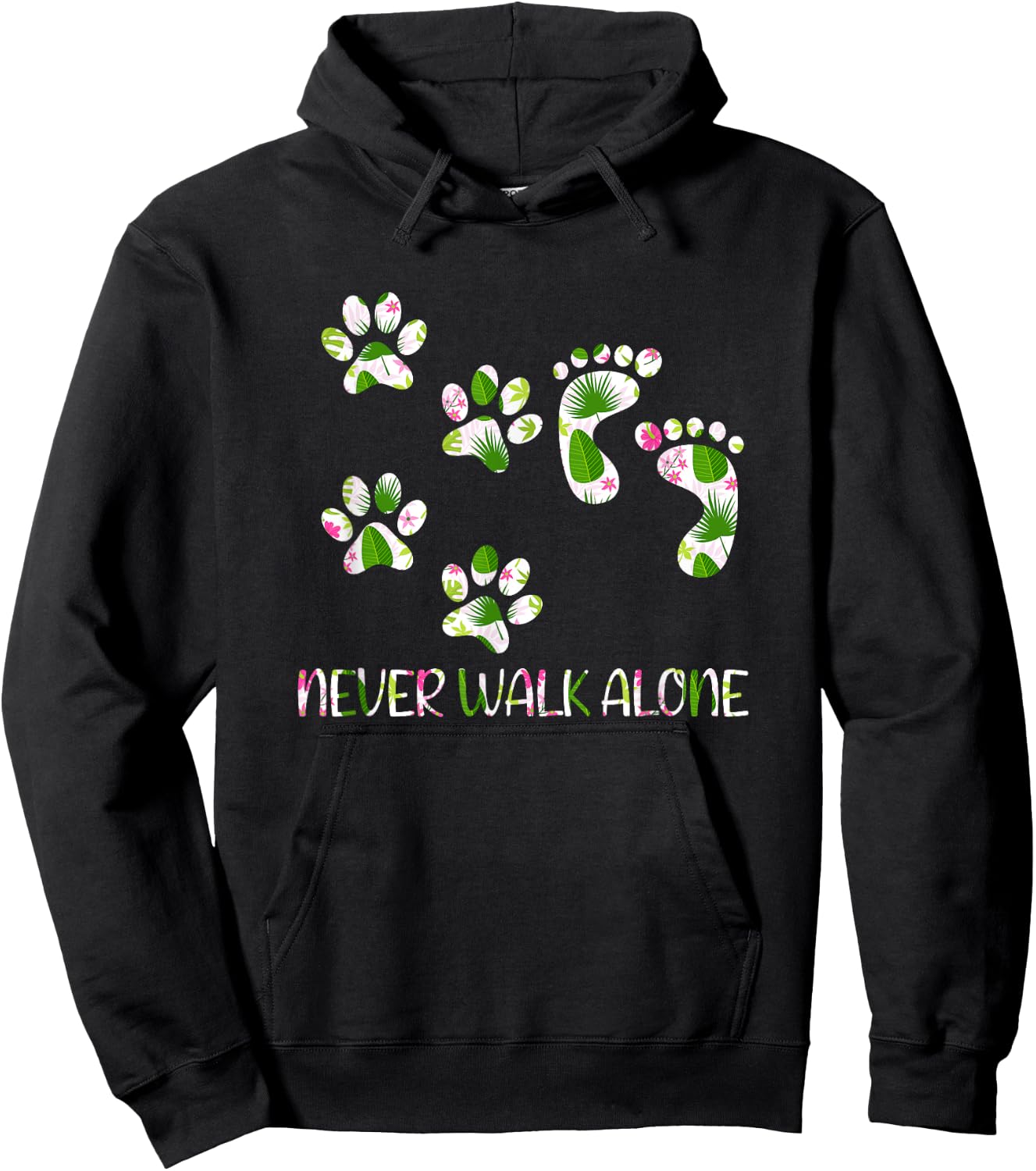 Never Walk a Alone Paw Dog Flower Dog Friends Dog Lover Men Women Girls Kids Hoodie - Hoodie | Black