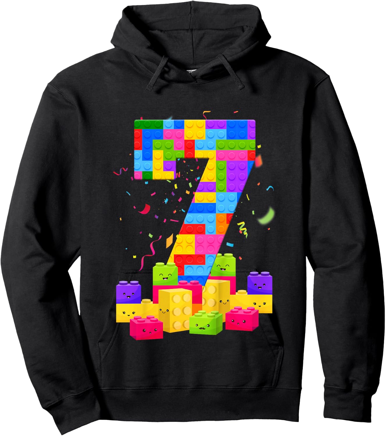 7 Years Old Builder Boy Girl Building Blocks 7th Birthday Hoodie - Hoodie | Black