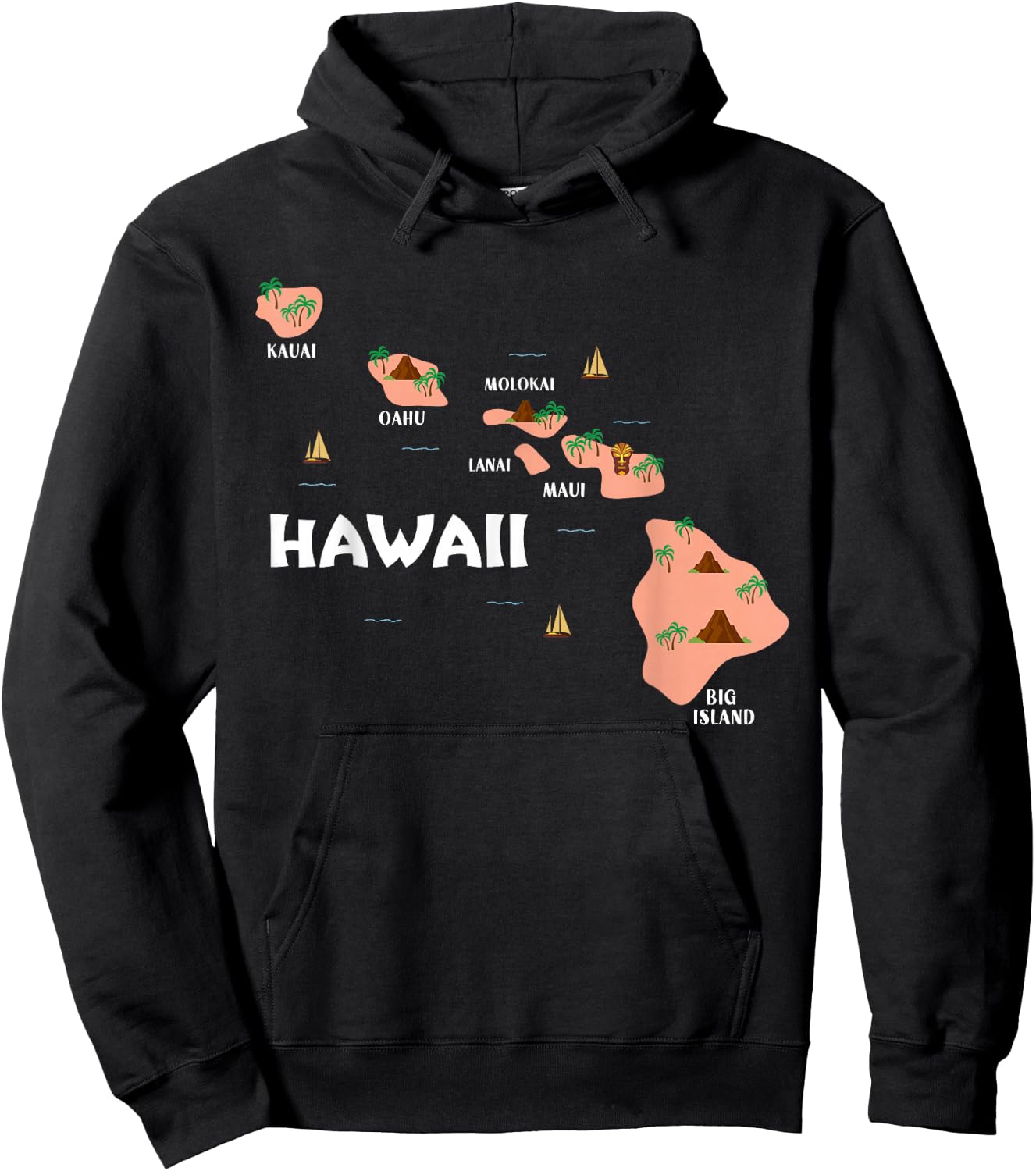 Map Vintage Souvenir Hawaiian Islands Hoodie - Hoodie | Black