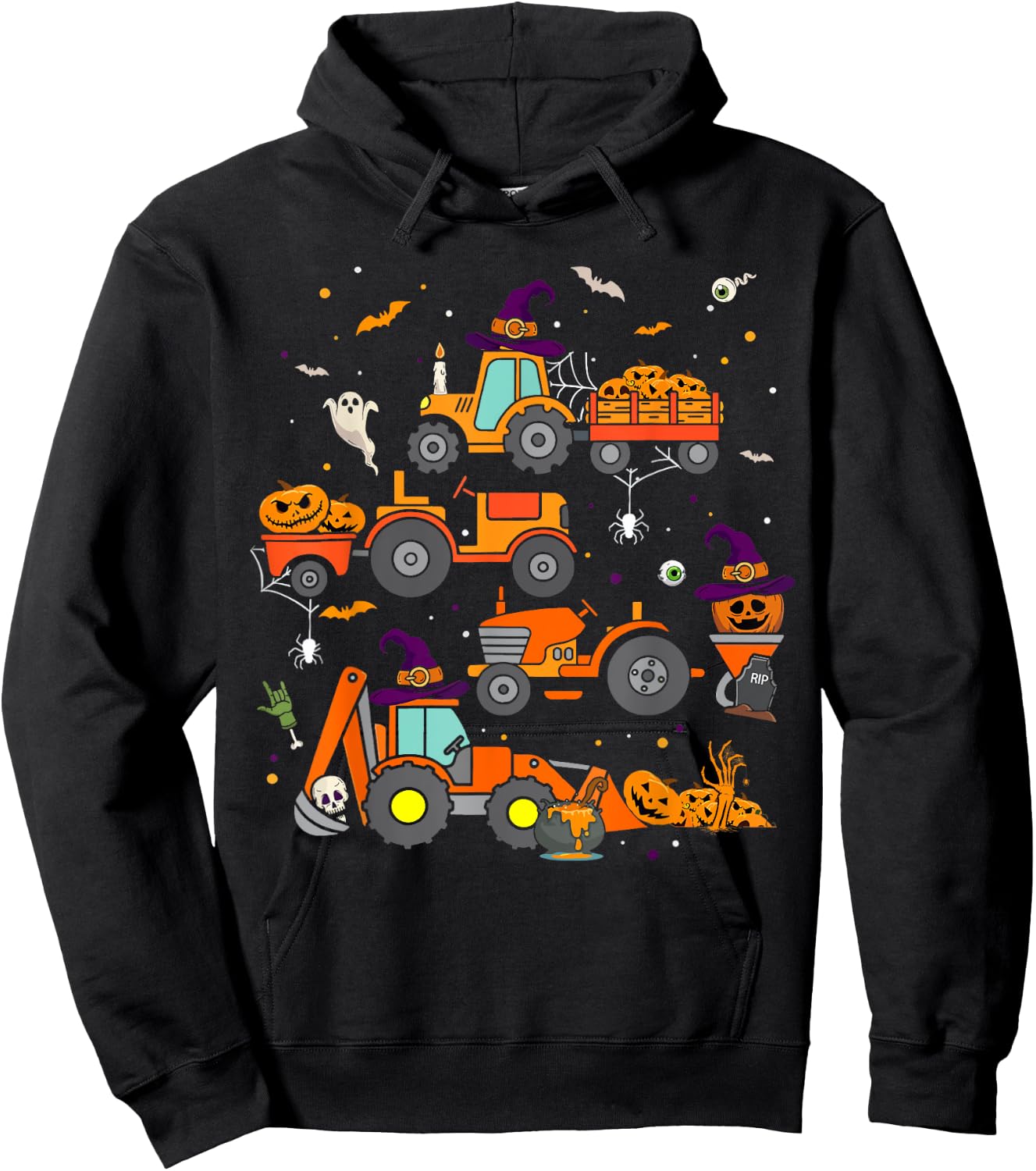 Toddler Halloween Shirt Tractor Ghost Pumpkin Kids Boys Hoodie - Hoodie | Black