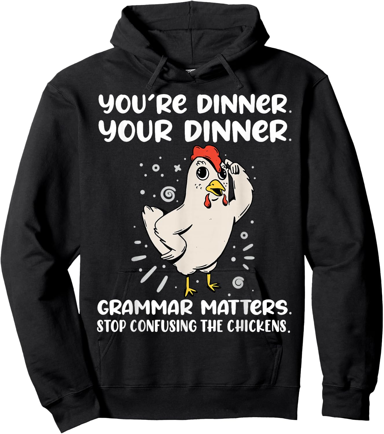 Funny English Teacher Chicken Dinner Grammar Matters Hoodie - Hoodie | Black