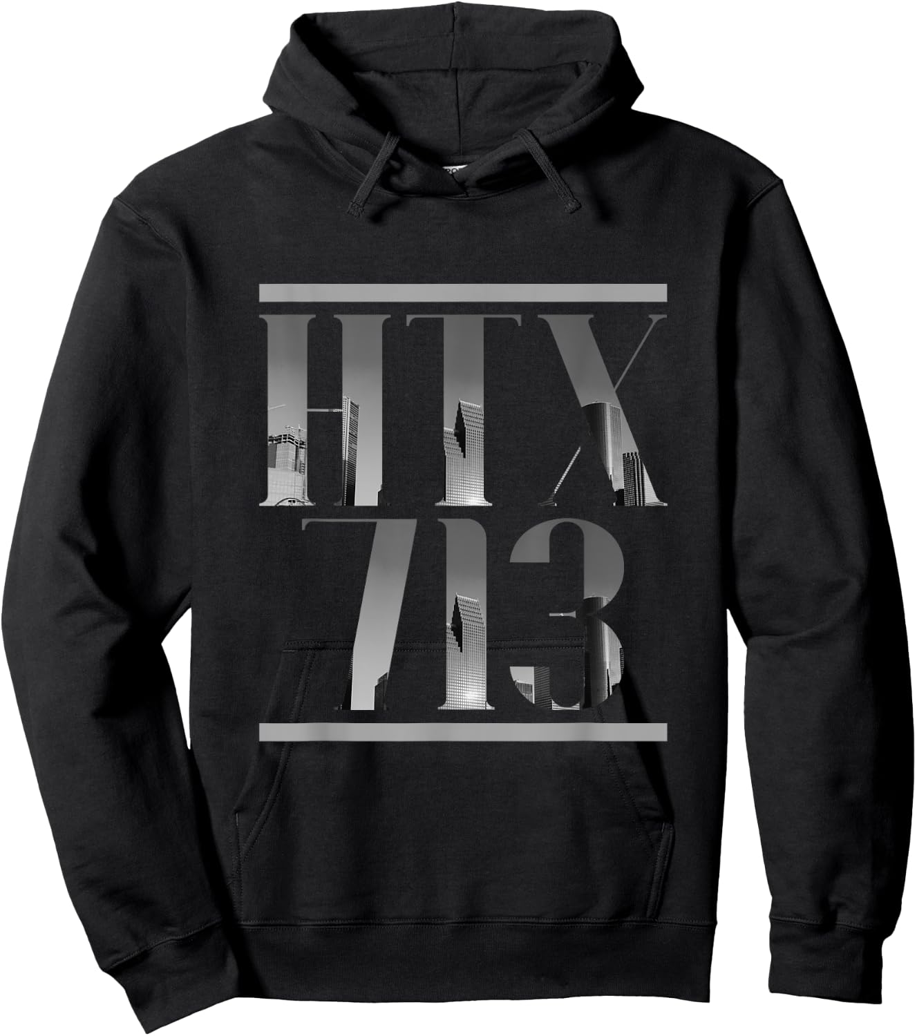 HTX 713 Houston Strong H-Town Vibe Houston skyline Texas Hoodie - Hoodie | Black