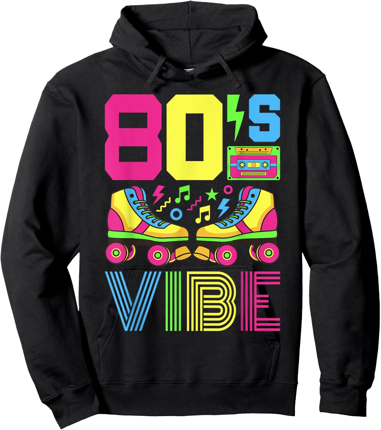80s Themed Clothes & Outfits Girls Kids 80s Vibe 1980s Fashion Theme Party Outfit Eighties Costume Black Classic Fit Short Sleeve Small Hoodie - Hoodie | Black