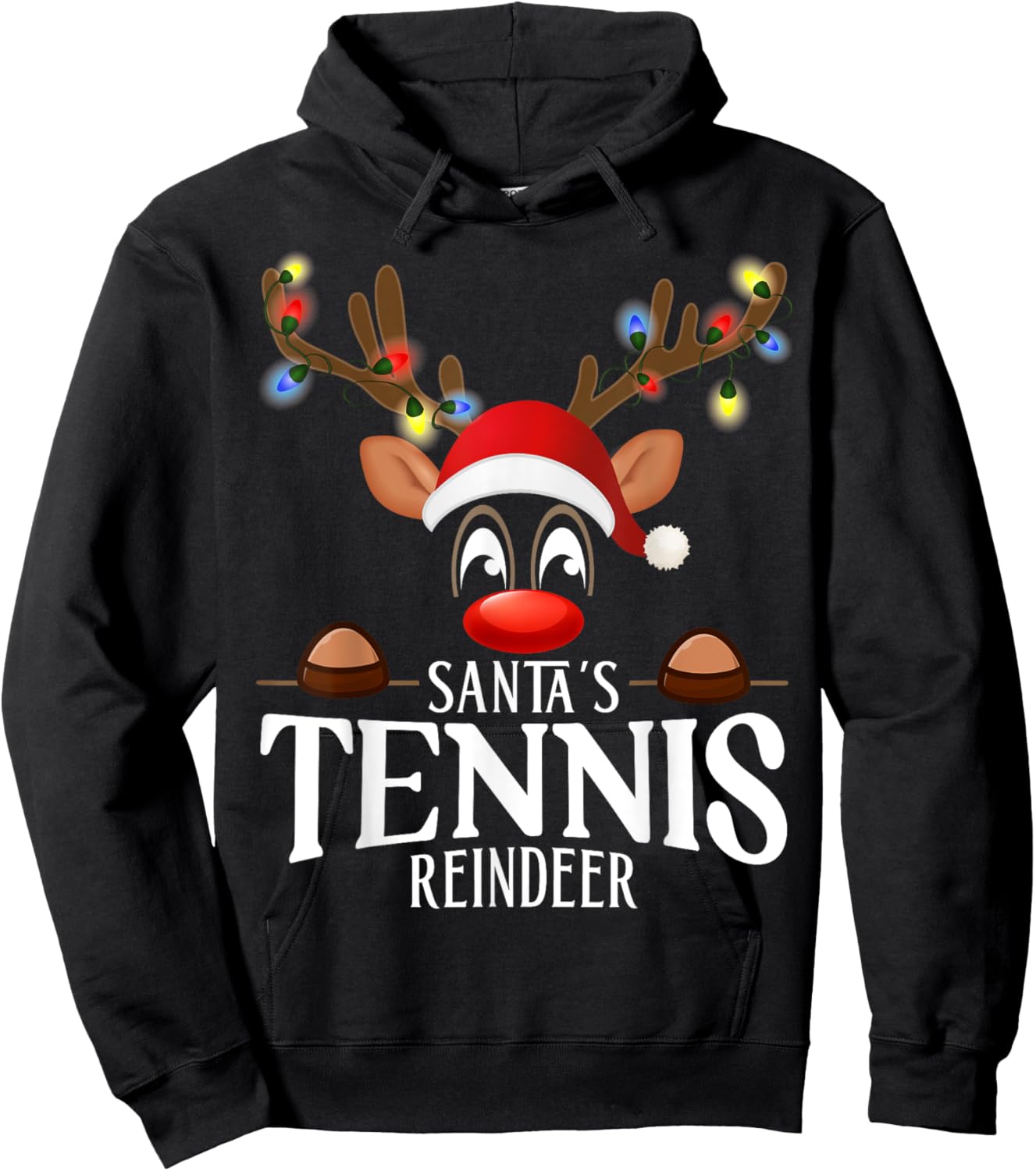 Santa's Tennis Reindeer Funny XMas Matching PJS Hoodie - Hoodie | Black