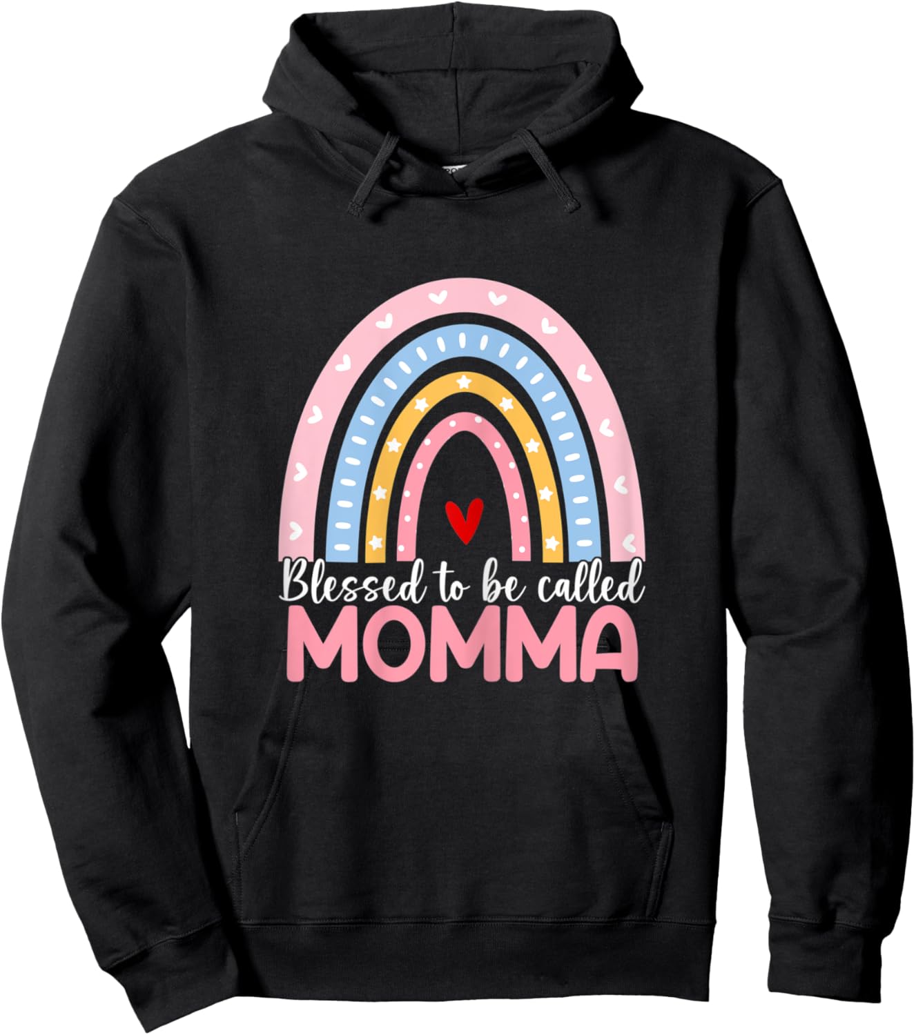 Mother's Day Blessed To Be Called Momma Boho Rainbow Momma Hoodie - Hoodie | Black