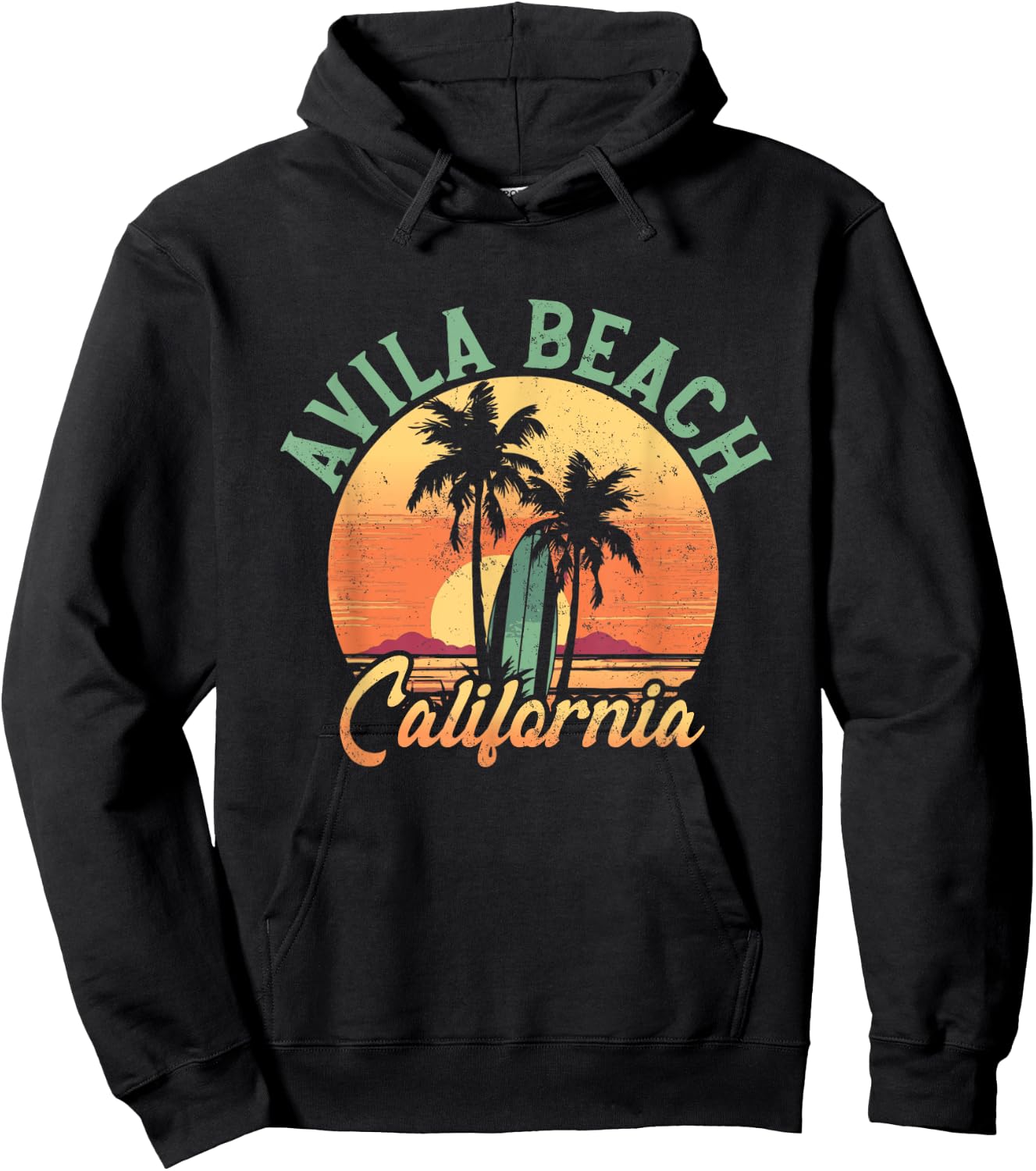 Avila Beach California Retro Surfer Vintage Beach Men Women Hoodie - Hoodie | Black