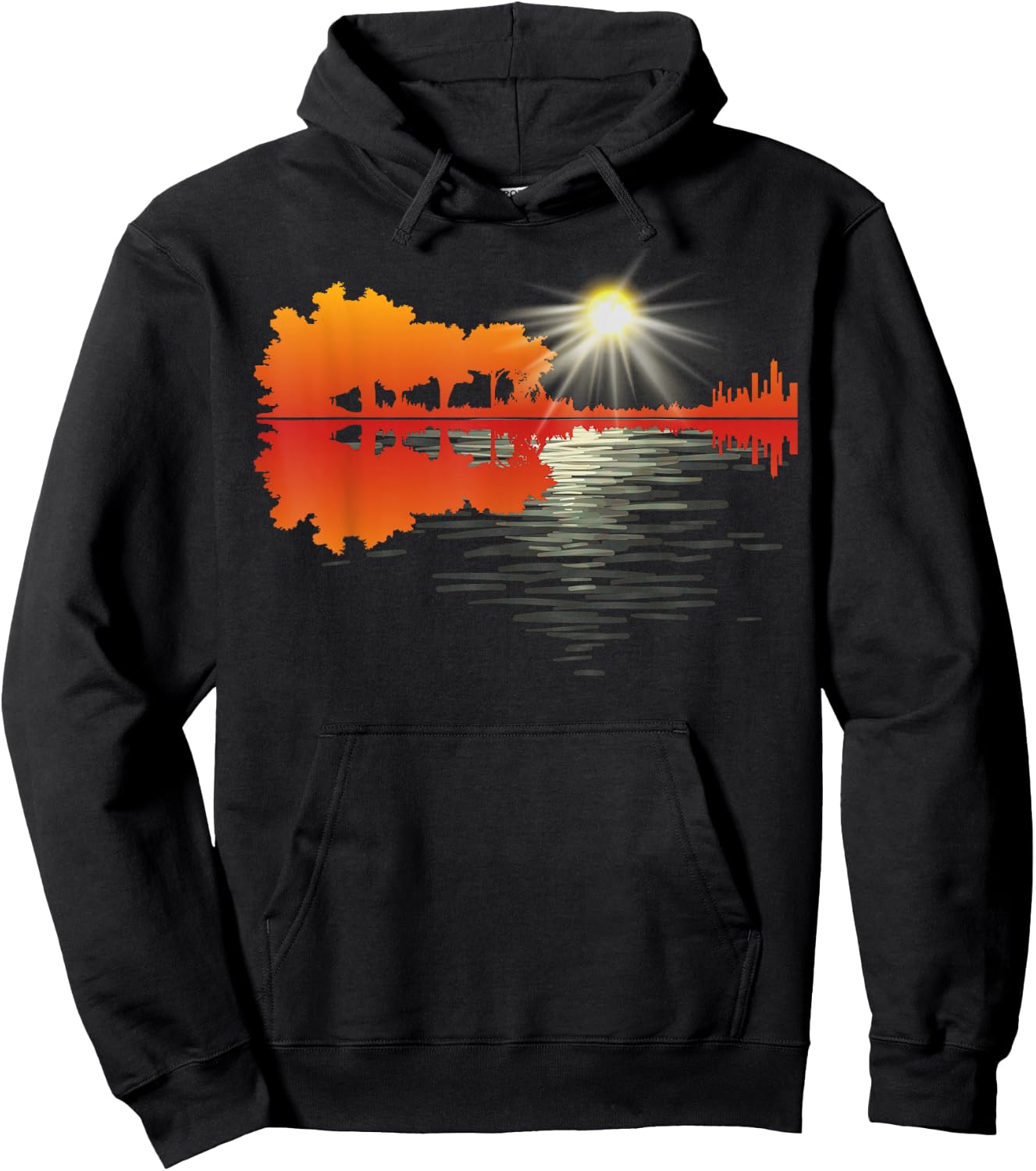 Nature Guitar Lake Shadow Love Guitar Musician Guitar lover Hoodie - Hoodie | Black