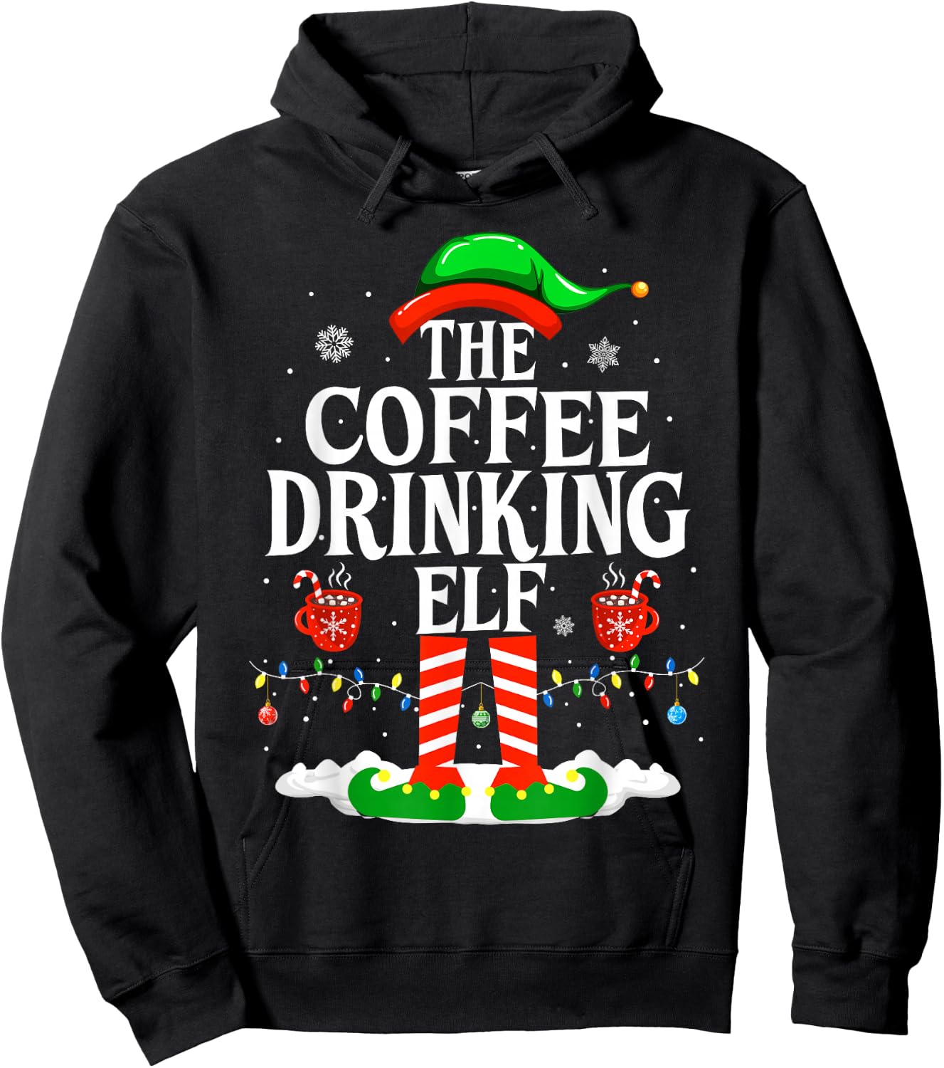 The Coffee Drinking Elf Funny Family Christmas Coffee Hoodie - Hoodie | Black