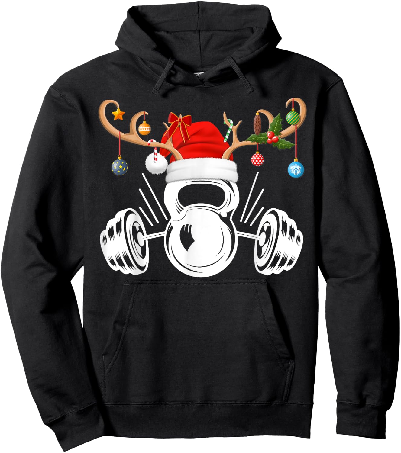 Funny Reindeer Santa Hat Weightlifting Fitness Christmas Hoodie - Hoodie | Black