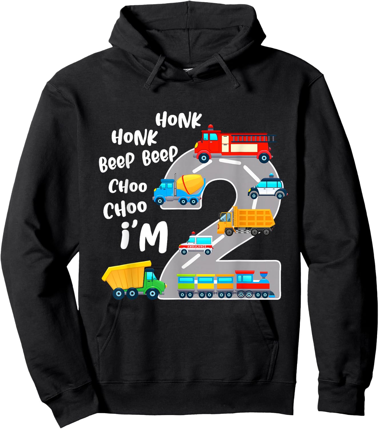 2 Year Old Birthday Transportation 2nd Party Kids Hoodie - Hoodie | Black