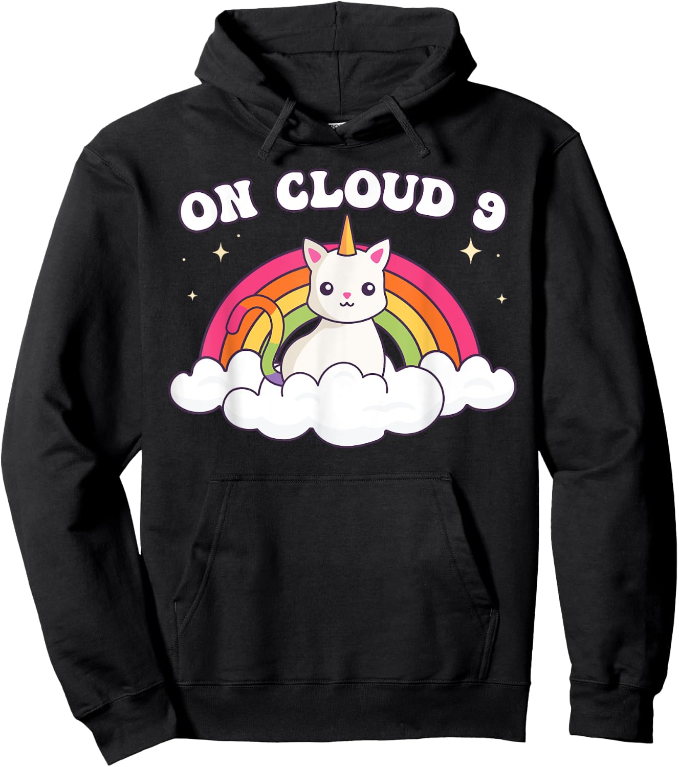9th Birthday Girl Rainbow On Cloud Nine Hoodie - Hoodie | Black