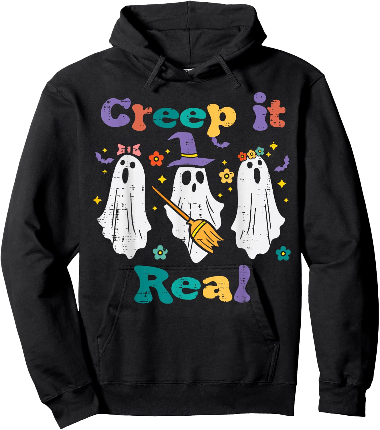 Ghosts Creep It Real Retro Halloween Costume Men Women Kids Hoodie - Hoodie | Black