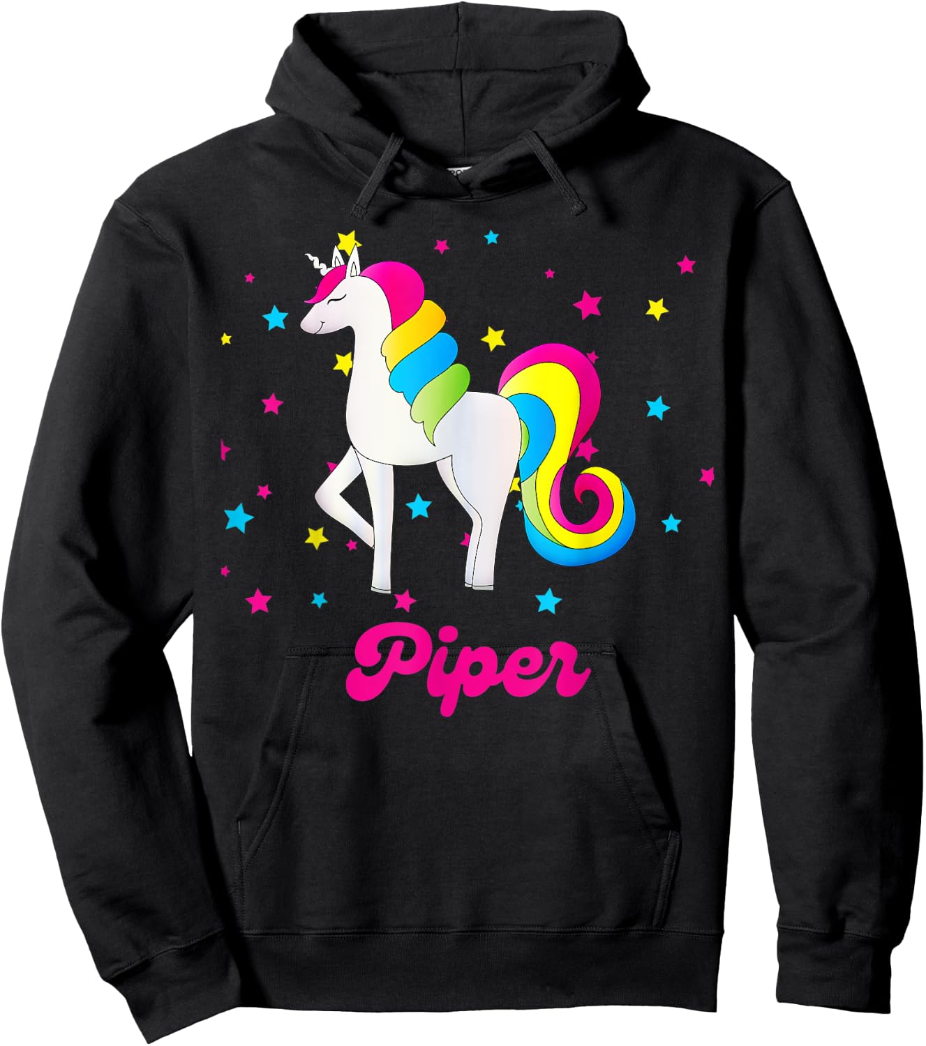 Cute Rainbow Unicorn Pink and Blue Personalized Piper Hoodie - Hoodie | Black