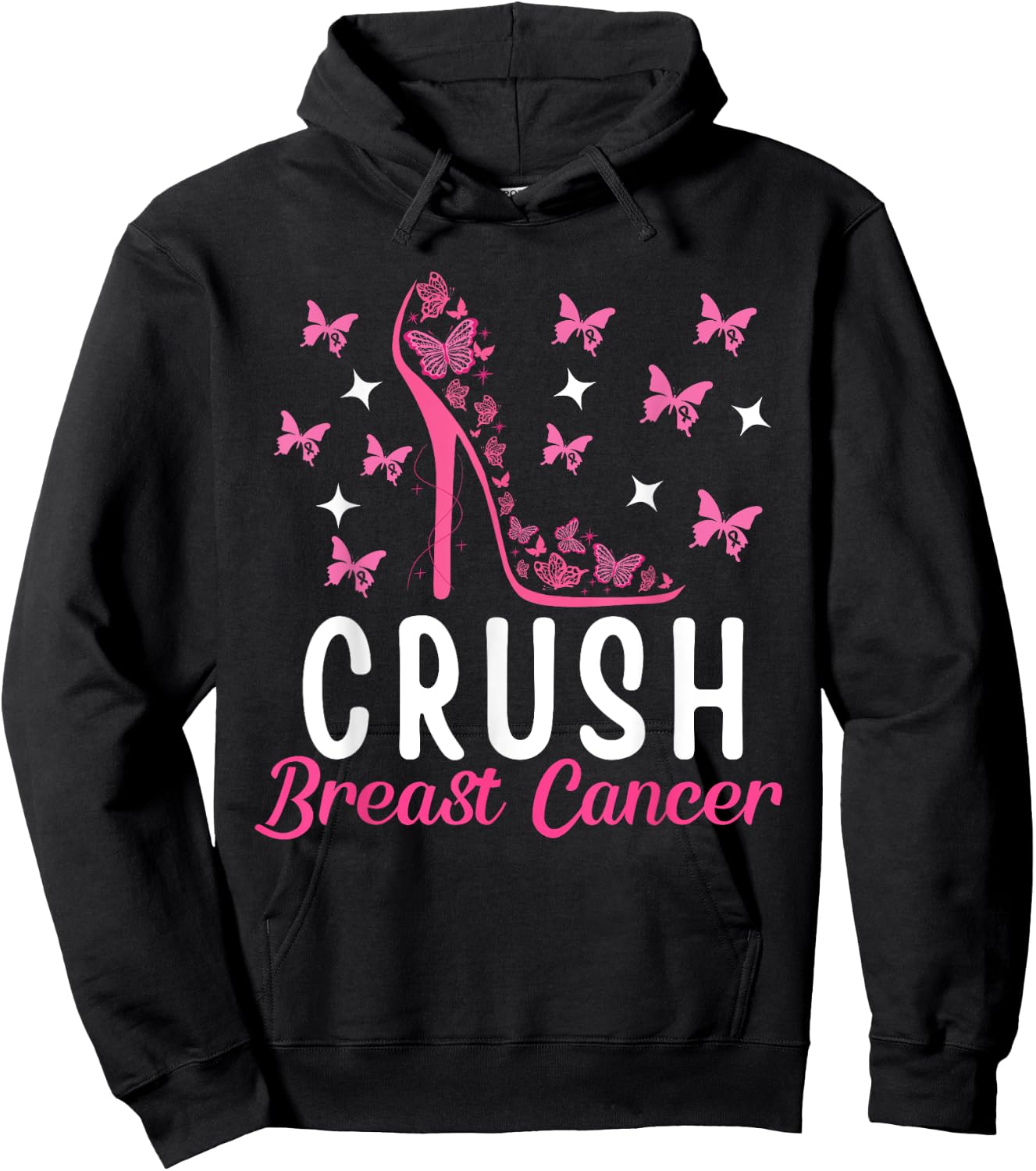 Crush Breast Cancer Awareness Pink Butterfly Strength Hoodie - Hoodie | Black