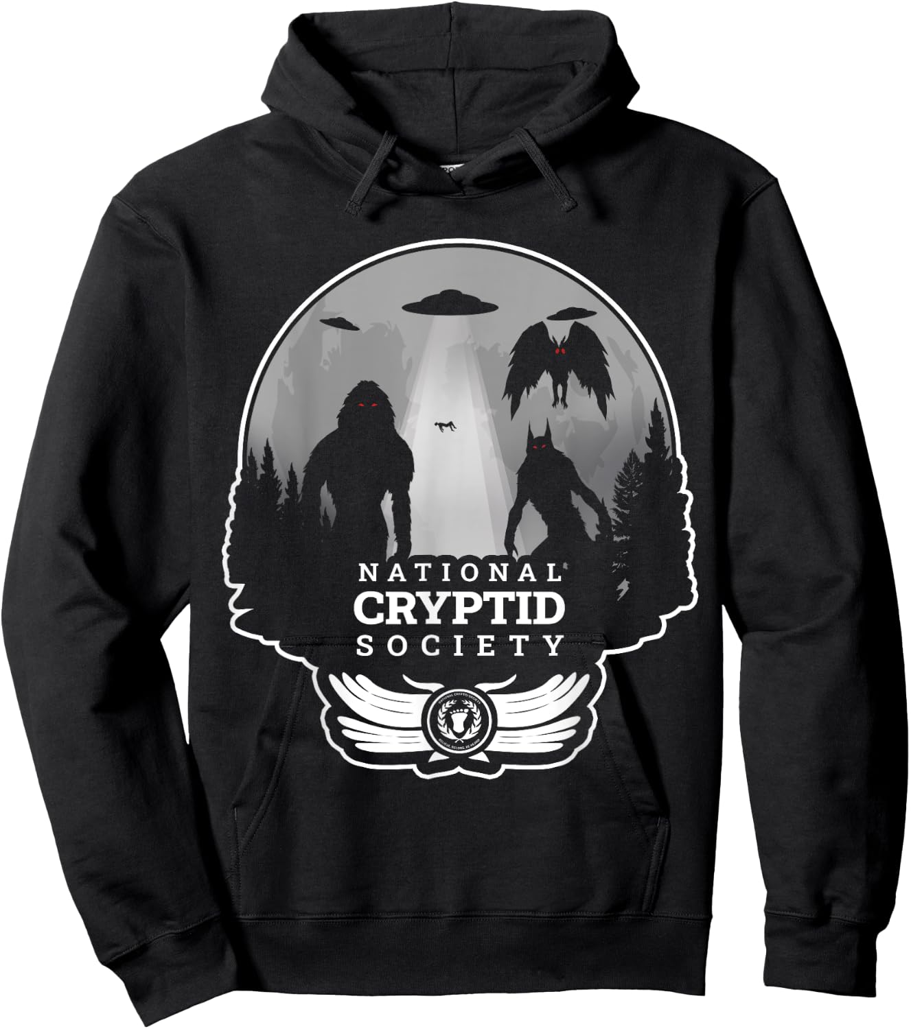 Monsters Creatures Moth Man Wolf Bigfoot Halloween Cryptid Hoodie - Hoodie | Black