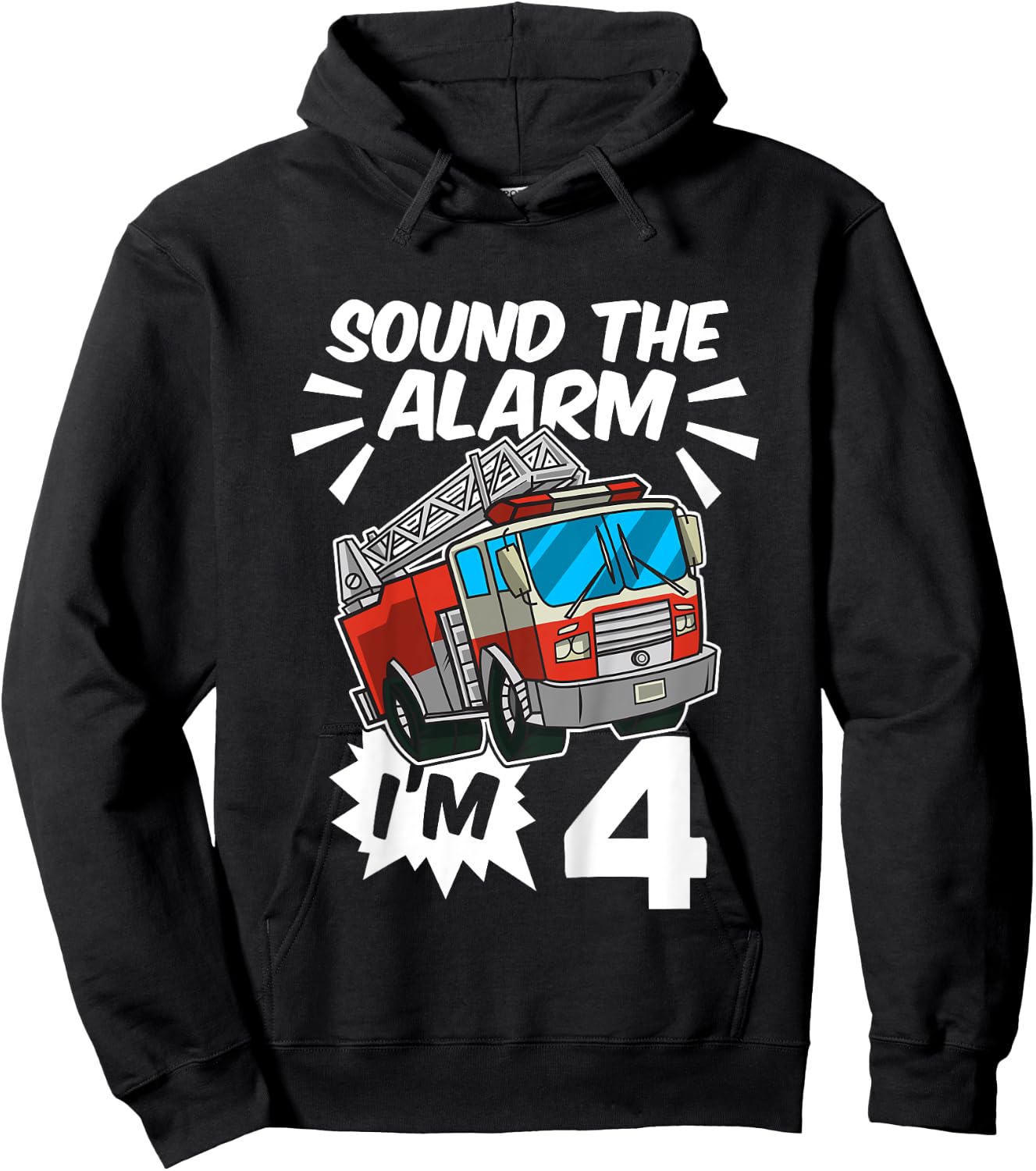 Kids Firefighter I'm 4 Birthday Fire Truck 4th birthday Hoodie - Hoodie | Black