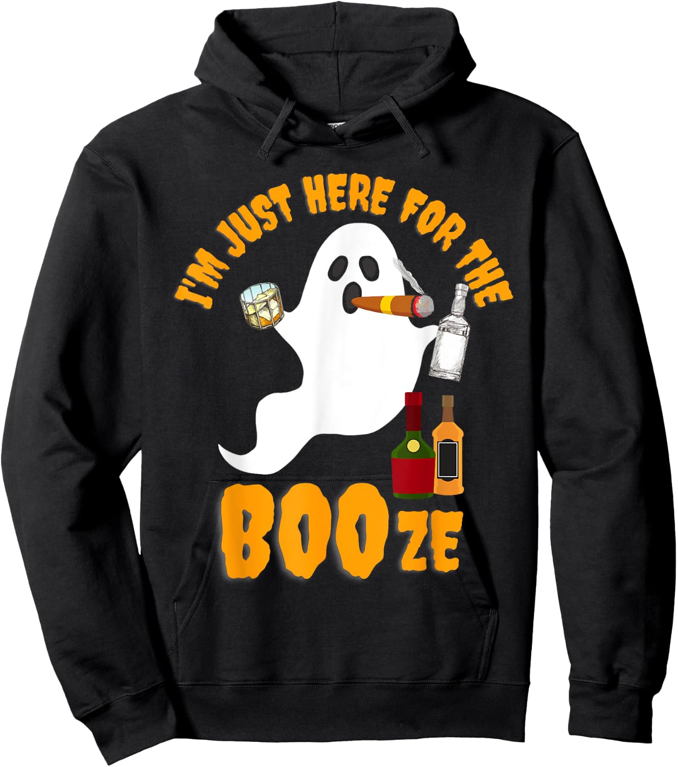 I'm Just Here For The Boos Booze Bourbon Drinking Halloween Hoodie - Hoodie | Black