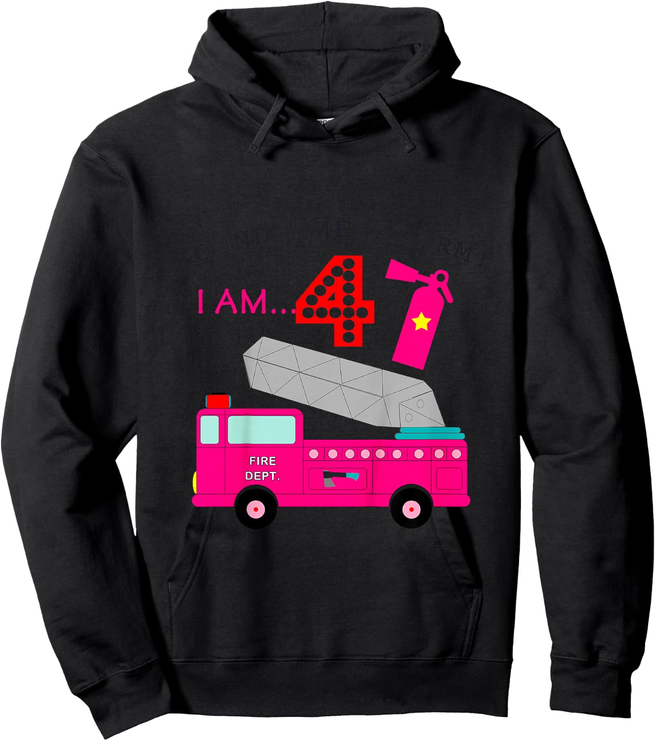 Fire Truck 4th Birthday 4 Yr Old Girls Firetruck Themed Cute Hoodie - Hoodie | Black