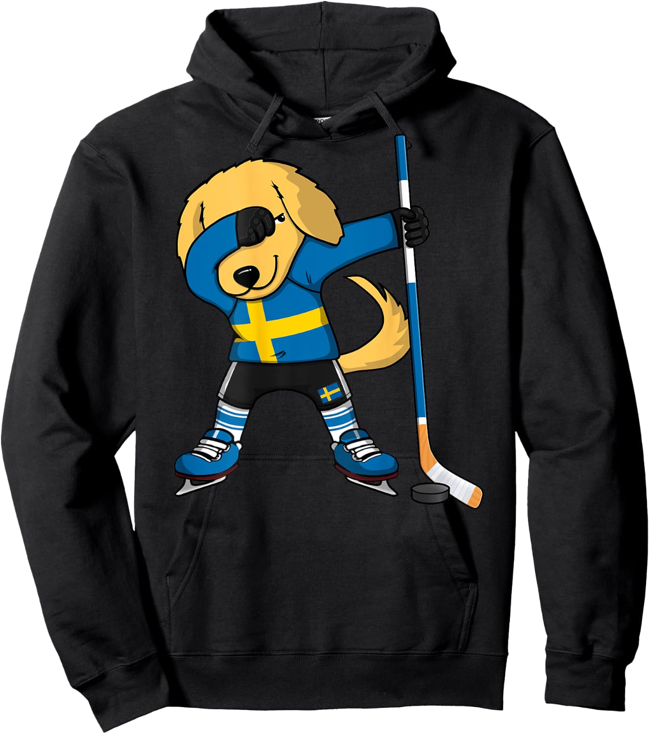 Dabbing Golden Retriever Sweden Ice Hockey Lovers Jersey Art Hoodie - Hoodie | Black