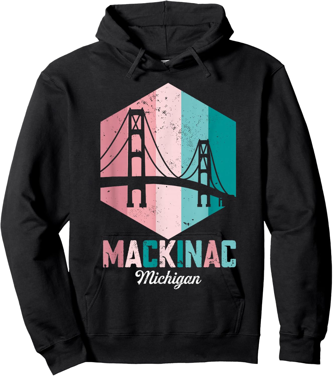 Retro Mackinac Bridge Souvenir Mackinaw Vintage Michigan Hoodie - Hoodie | Black