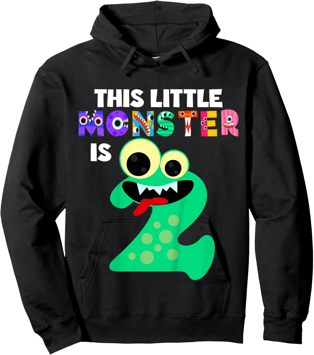 Kids This Little Monster is 2 Two Years 2nd Birthday Party Aliens Hoodie - Hoodie | Black