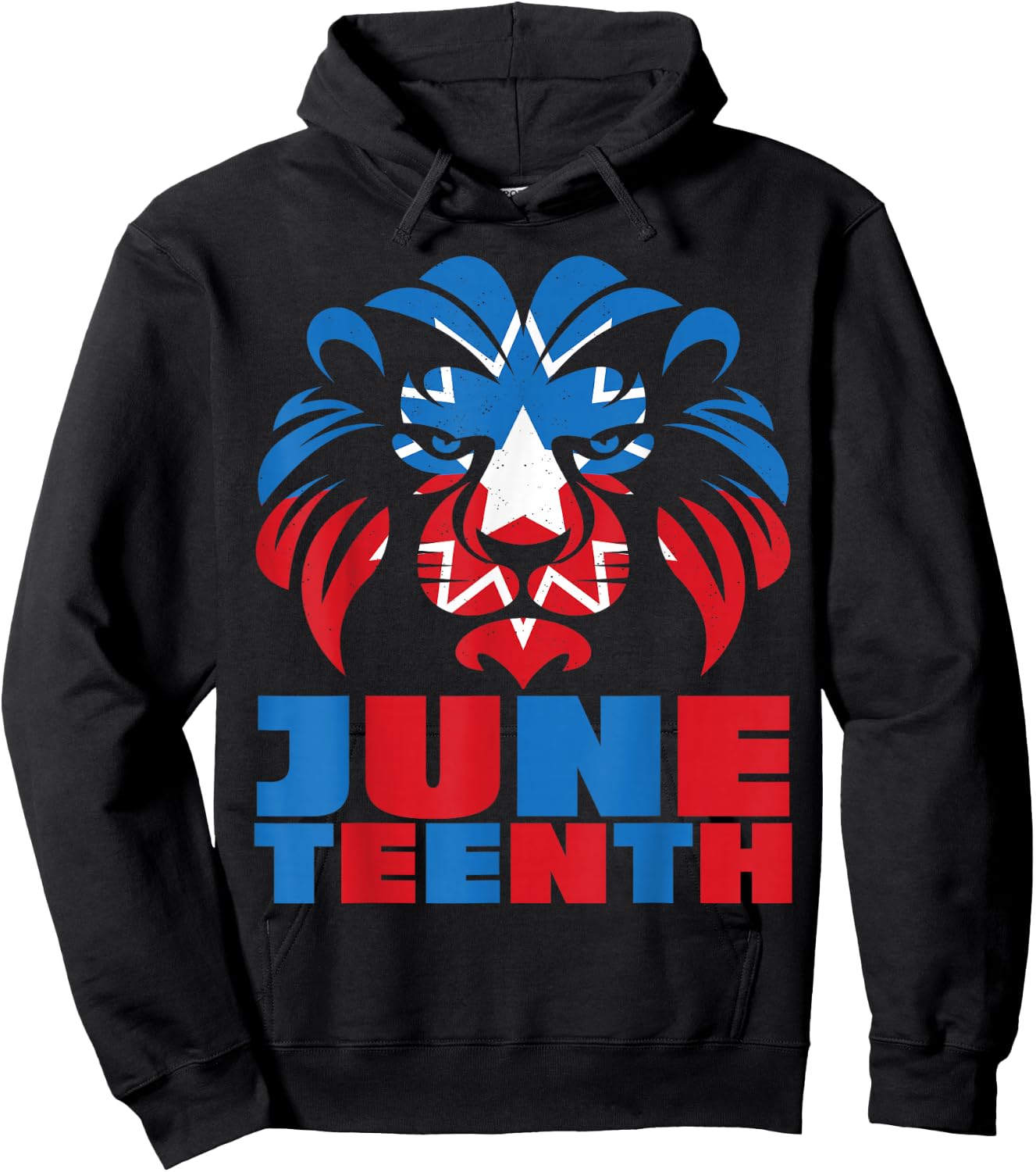 Lion Head Juneteenth Red White Blue Flag Hoodie - Hoodie | Black
