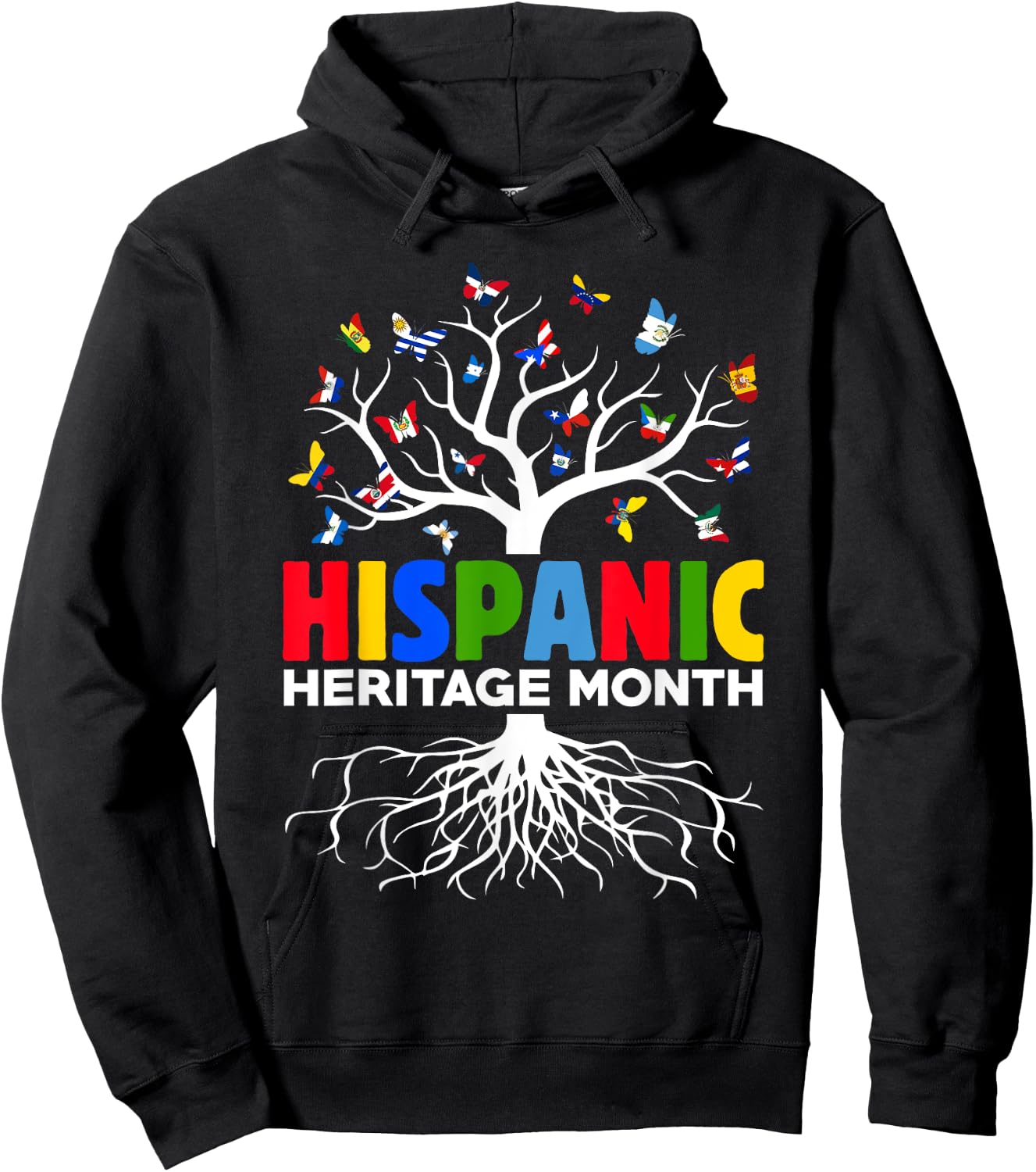 Butterflies Latina Countries Flags Hispanic Heritage Month Hoodie - Hoodie | Black