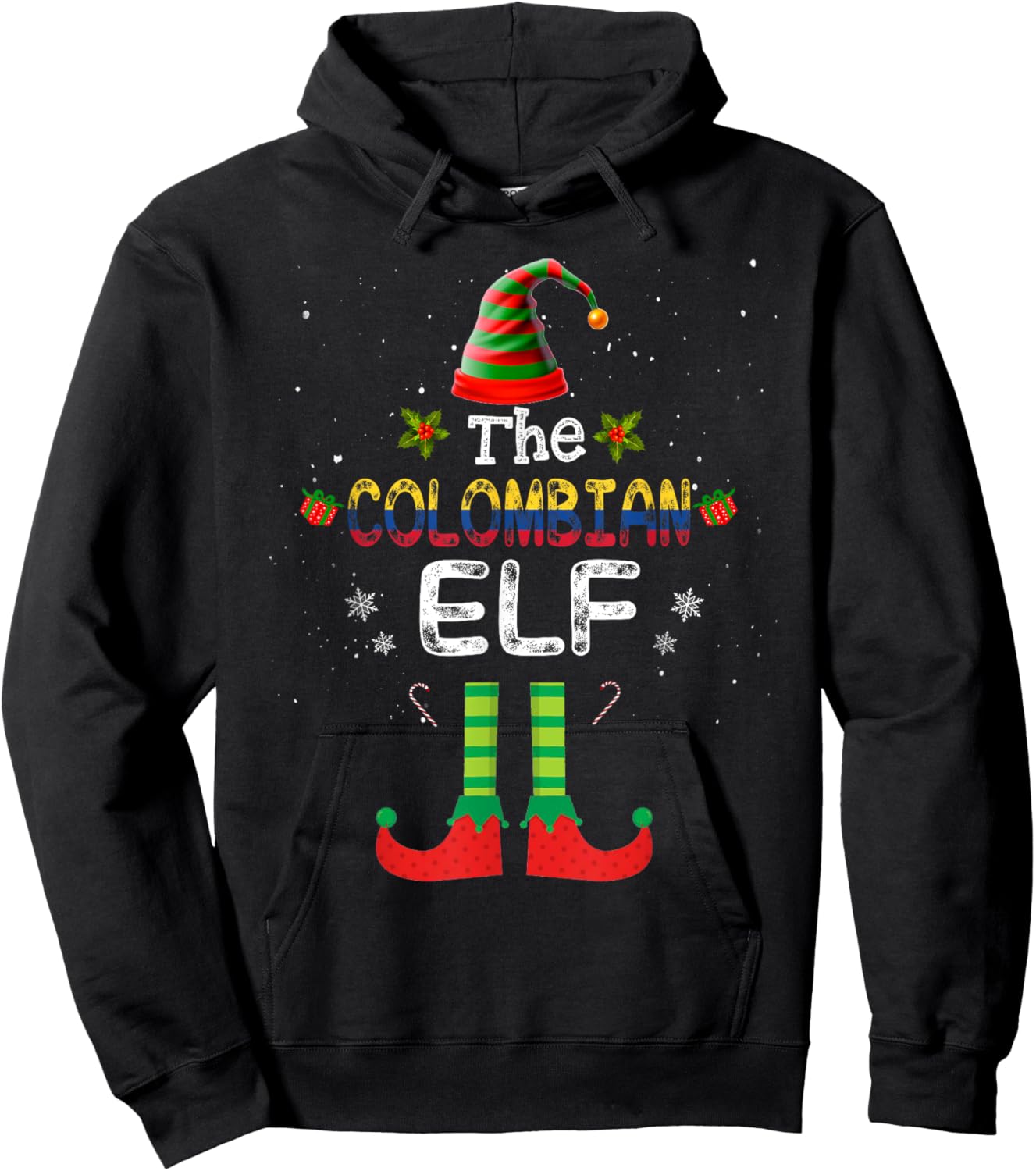 Colombian Elf Group Matching Family Christmas Outfit Set Hoodie - Hoodie | Black