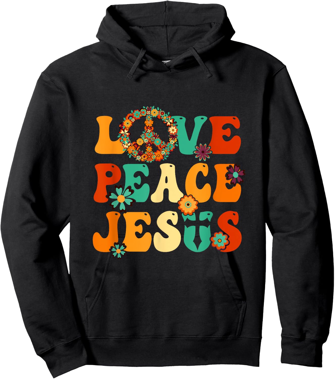 Love Peace Jesus Christian Fun 60S 70S Costume Groovy Hippie Hoodie - Hoodie | Black
