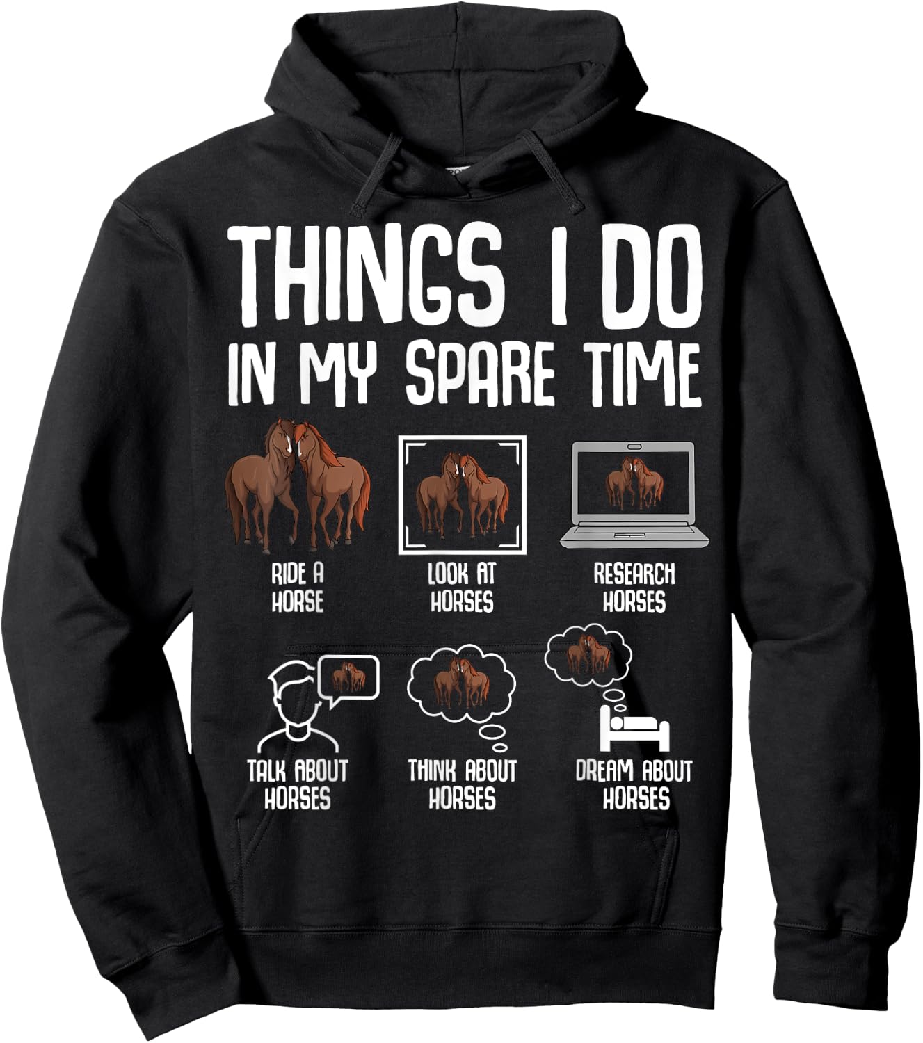 Horse Things I Do In My Spare Time Women Girls Kids Hoodie - Hoodie | Black