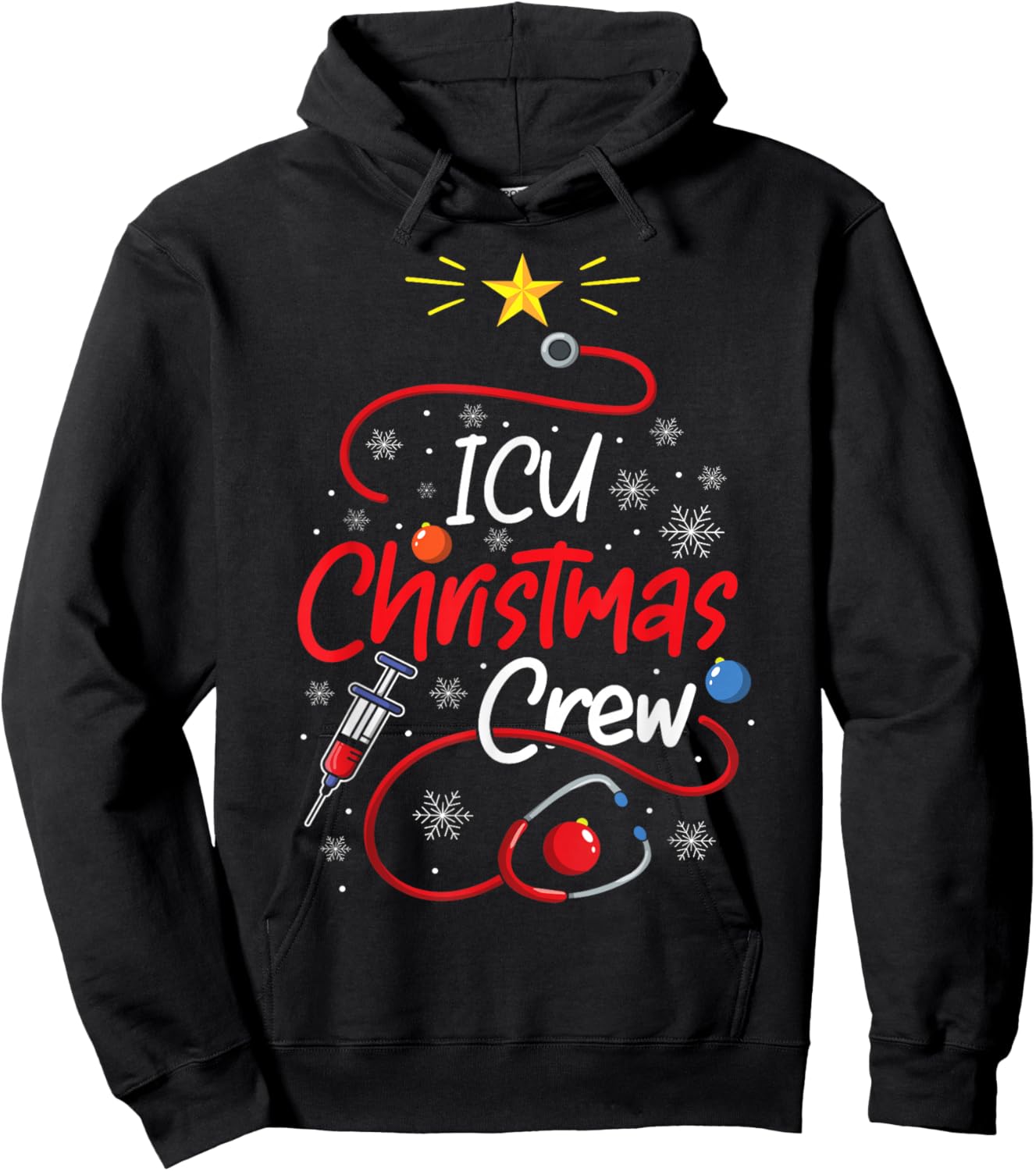 Nurse ICU Christmas Crew Nursing Christmas lights Hoodie - Hoodie | Black