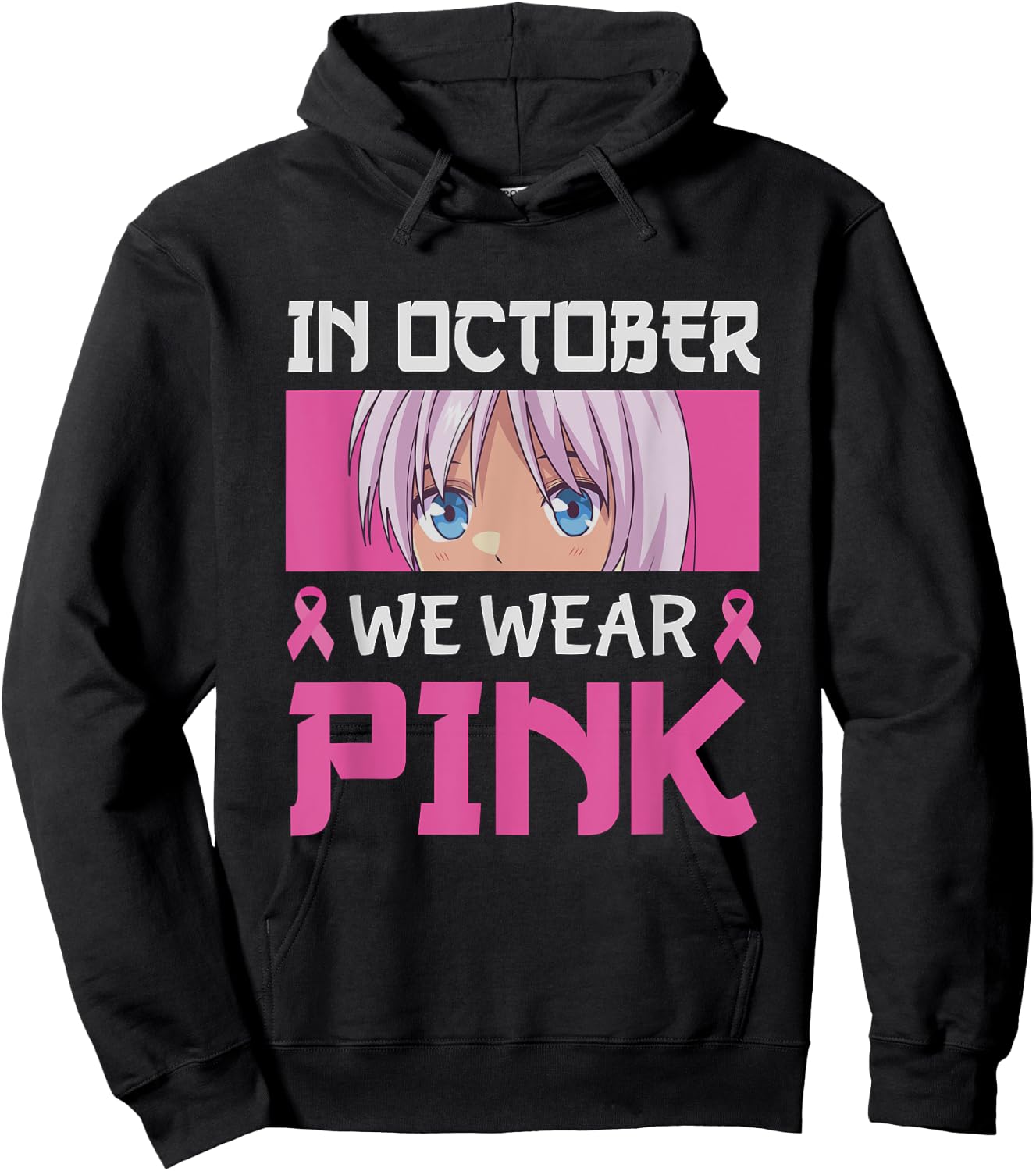 In October We Wear Pink Breast Cancer Anime Manga Girls Boys Hoodie - Hoodie | Black