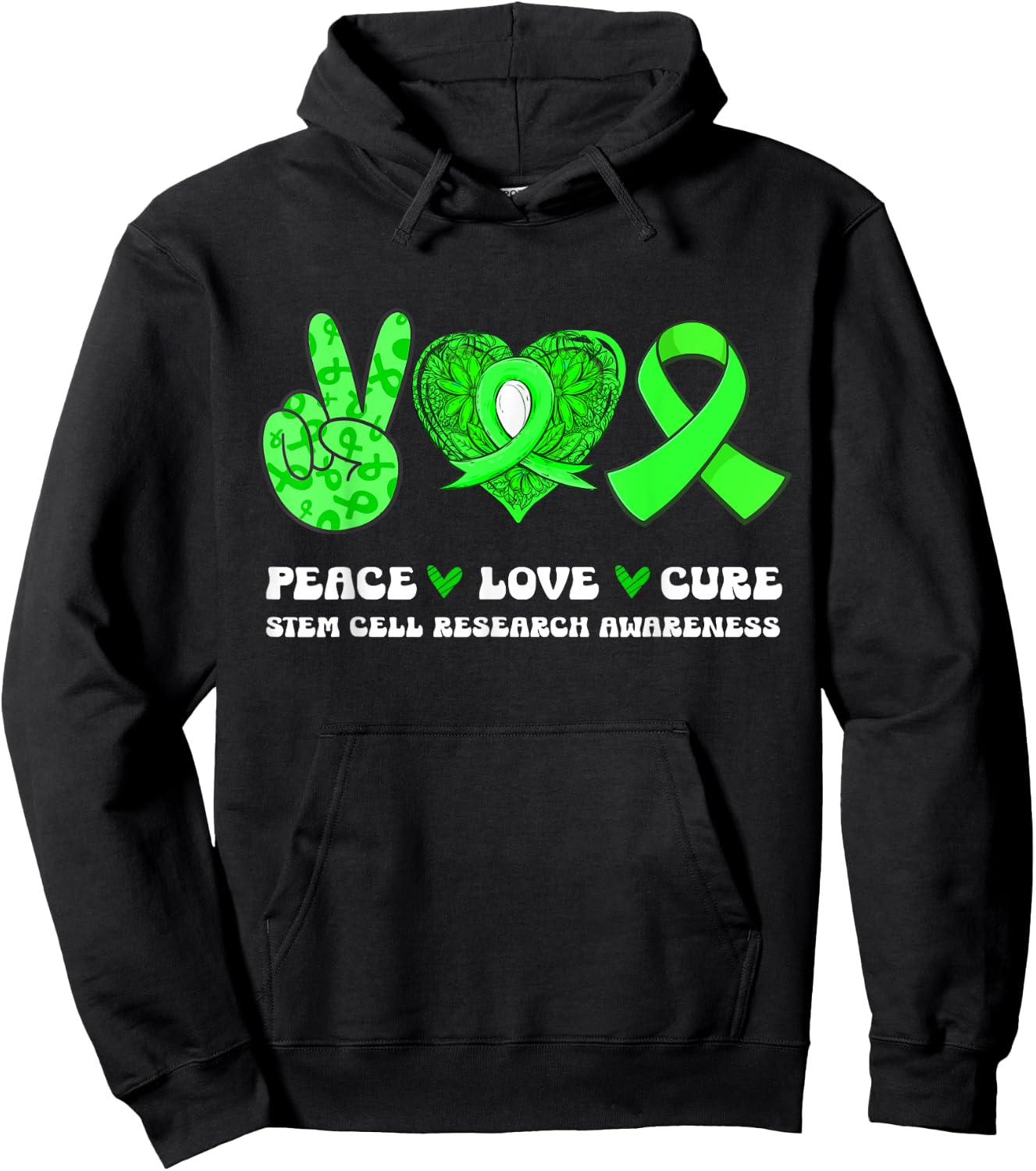 Peace Love Cure Stem Cell Research Awareness Ribbon Hoodie - Hoodie | Black