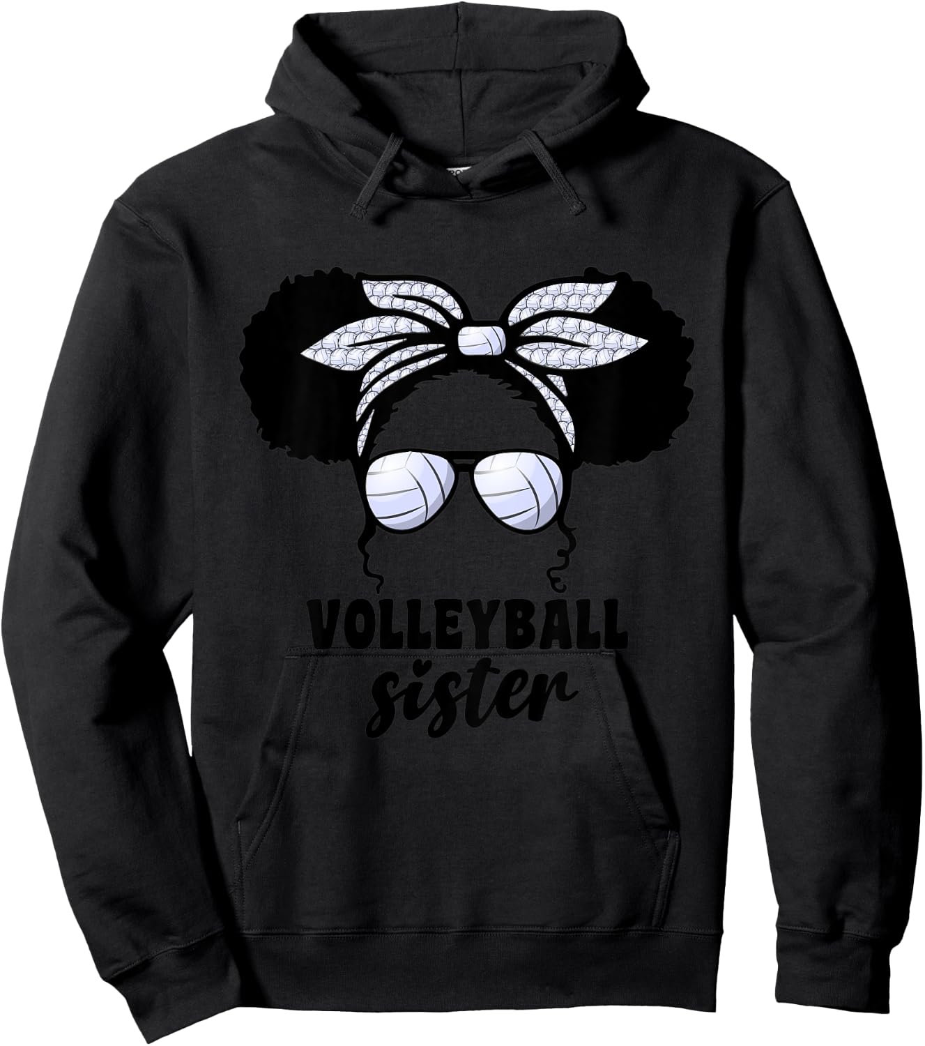 Kids Black Afro Volleyball Little Sister For Girls Kids Messy Bun Hoodie - Hoodie | Black