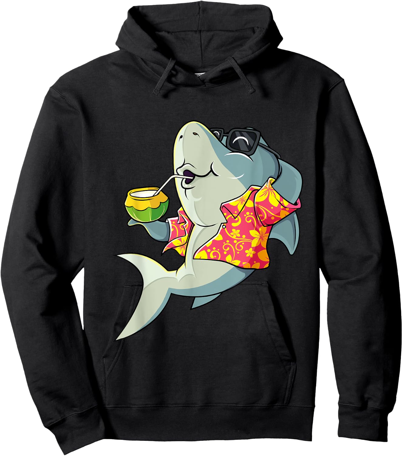 Hawaiian Shark Summer Tropical Luau Party Men Boys Kids Hoodie - Hoodie | Black