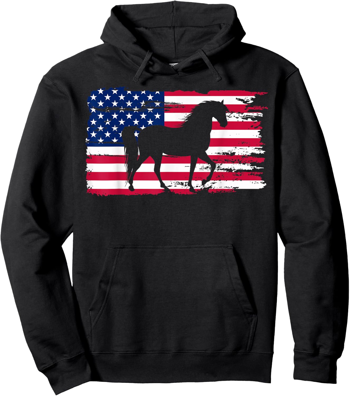 Patriotic Black Horse American Flag USA 4th of July Hoodie - Hoodie | Black