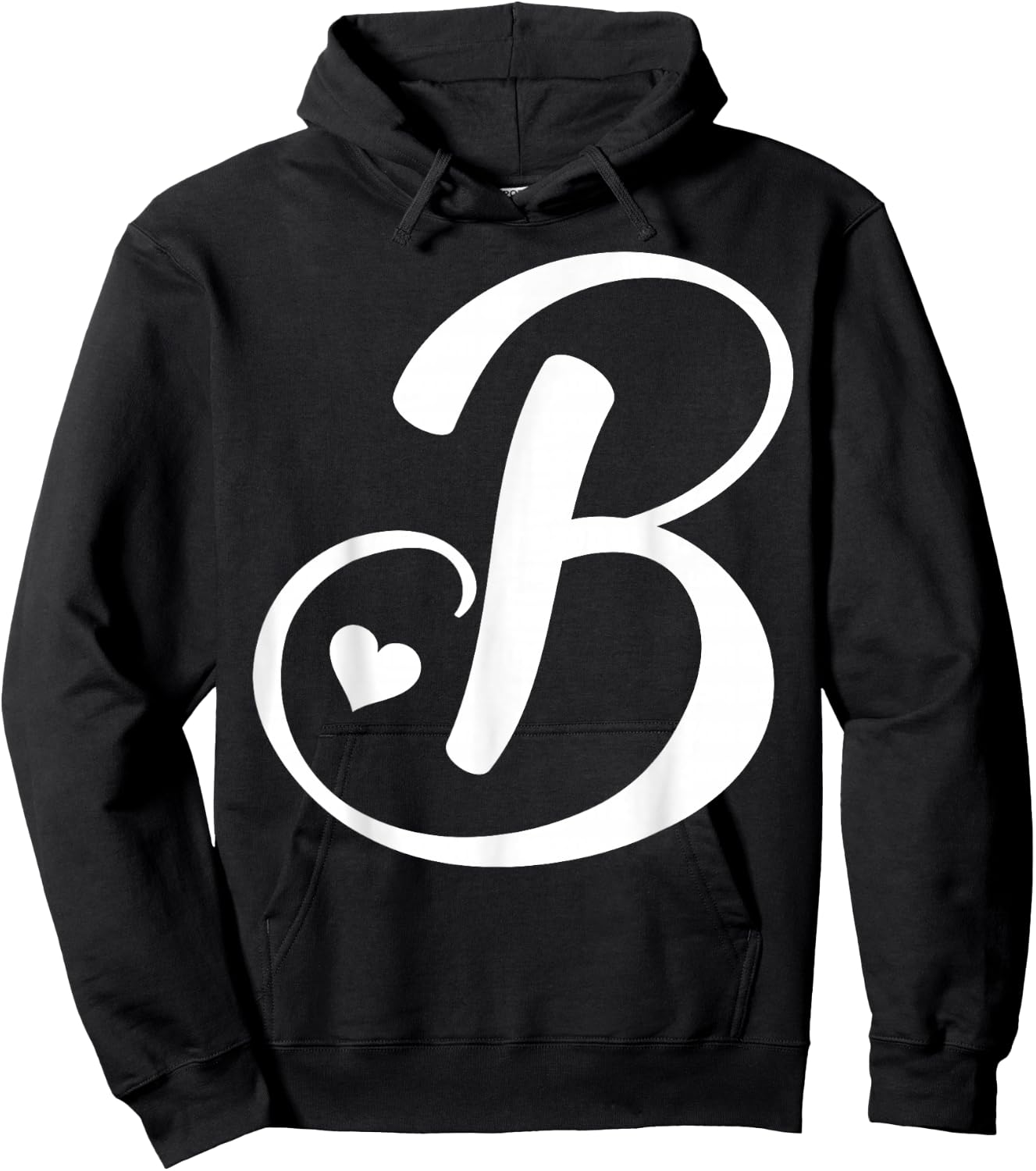 White Letter B Monogram Initial Minimalist Heart Graphic Hoodie - Hoodie | Black