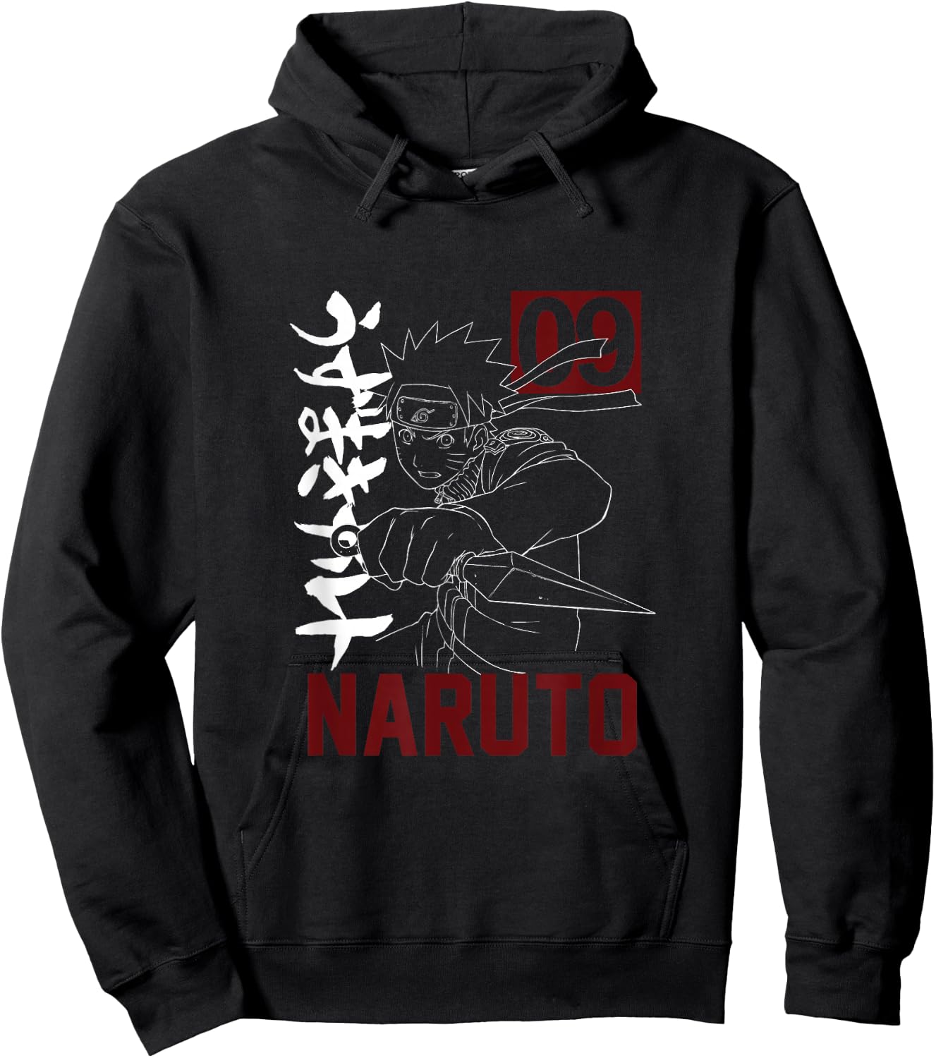 Naruto - Anime Graphic with Kunai Kanji Design - Black, Short Sleeve, Size S Hoodie - Hoodie | Black