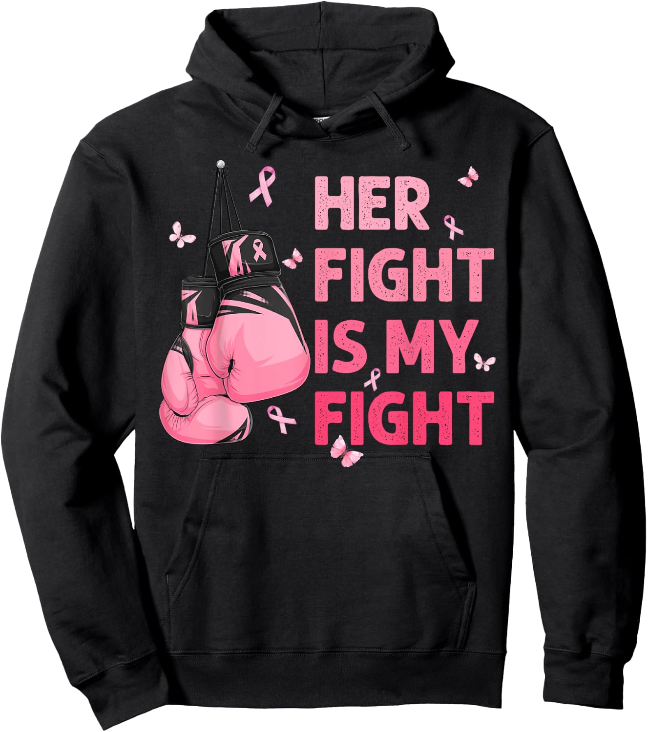 Her Fight Is My Fight Breast Cancer Awareness Support Squad Hoodie - Hoodie | Black