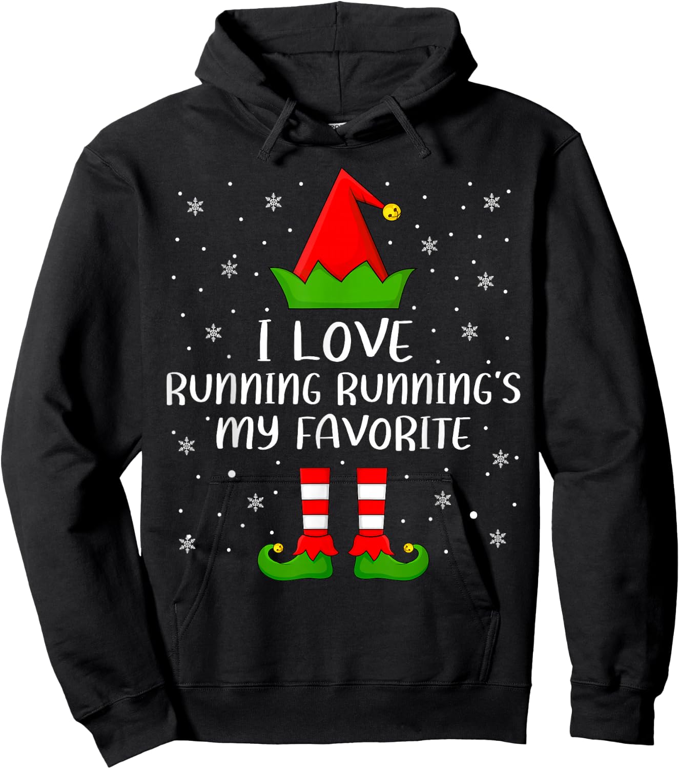 Funny I Love Running Running's My Favorite Elf Christmas Hoodie - Hoodie | Black